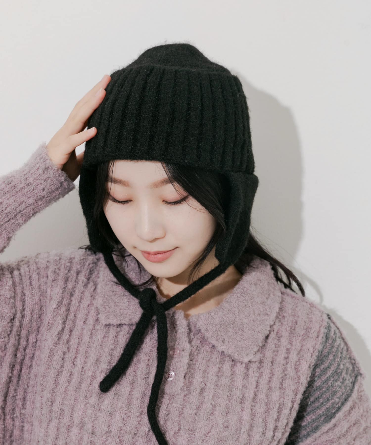 イヤーフラップニットキャップ BLK -