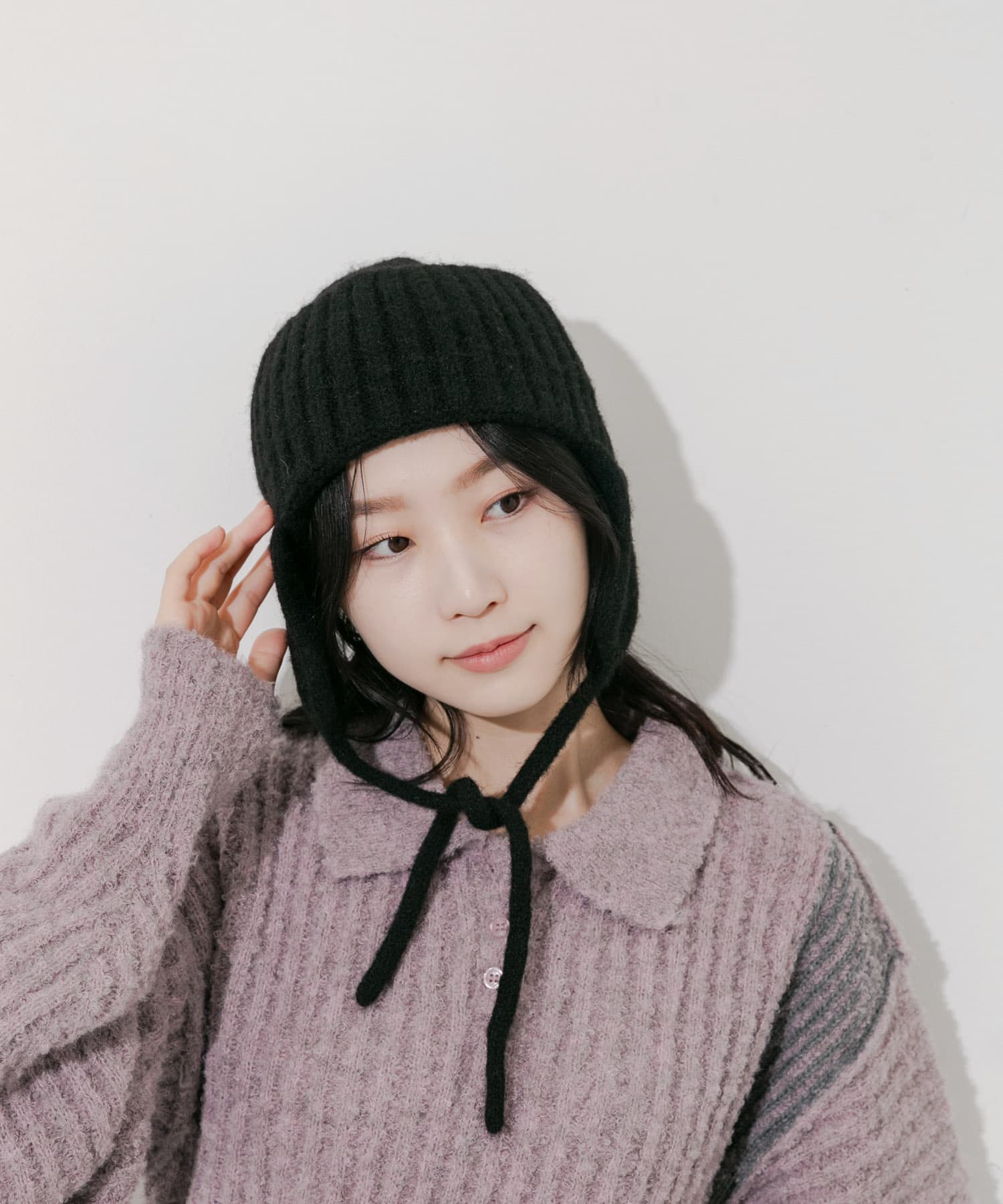 イヤーフラップニットキャップ BLK -