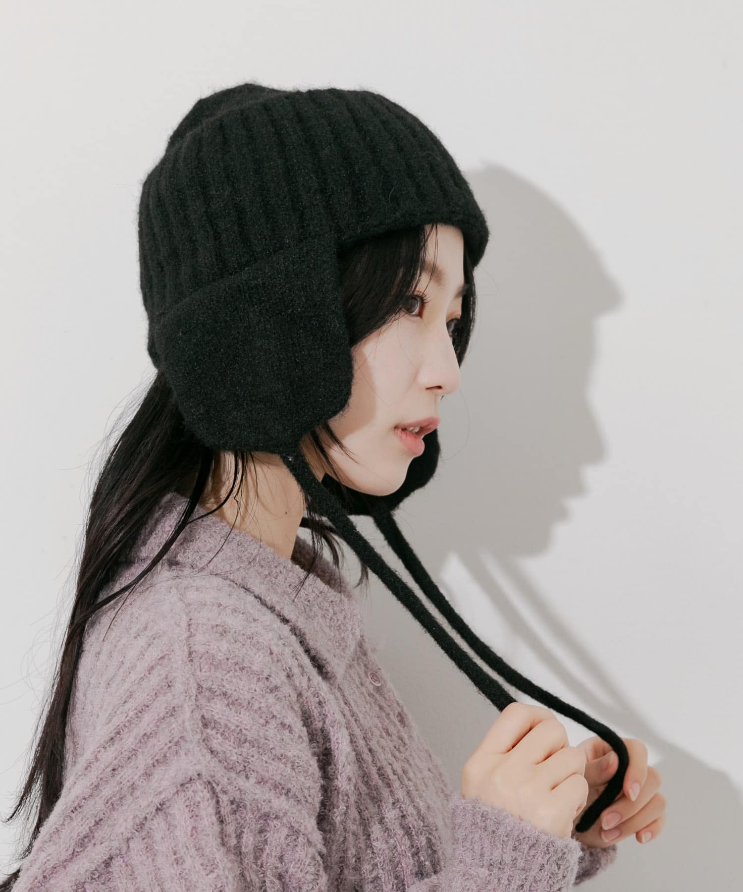 イヤーフラップニットキャップ BLK -