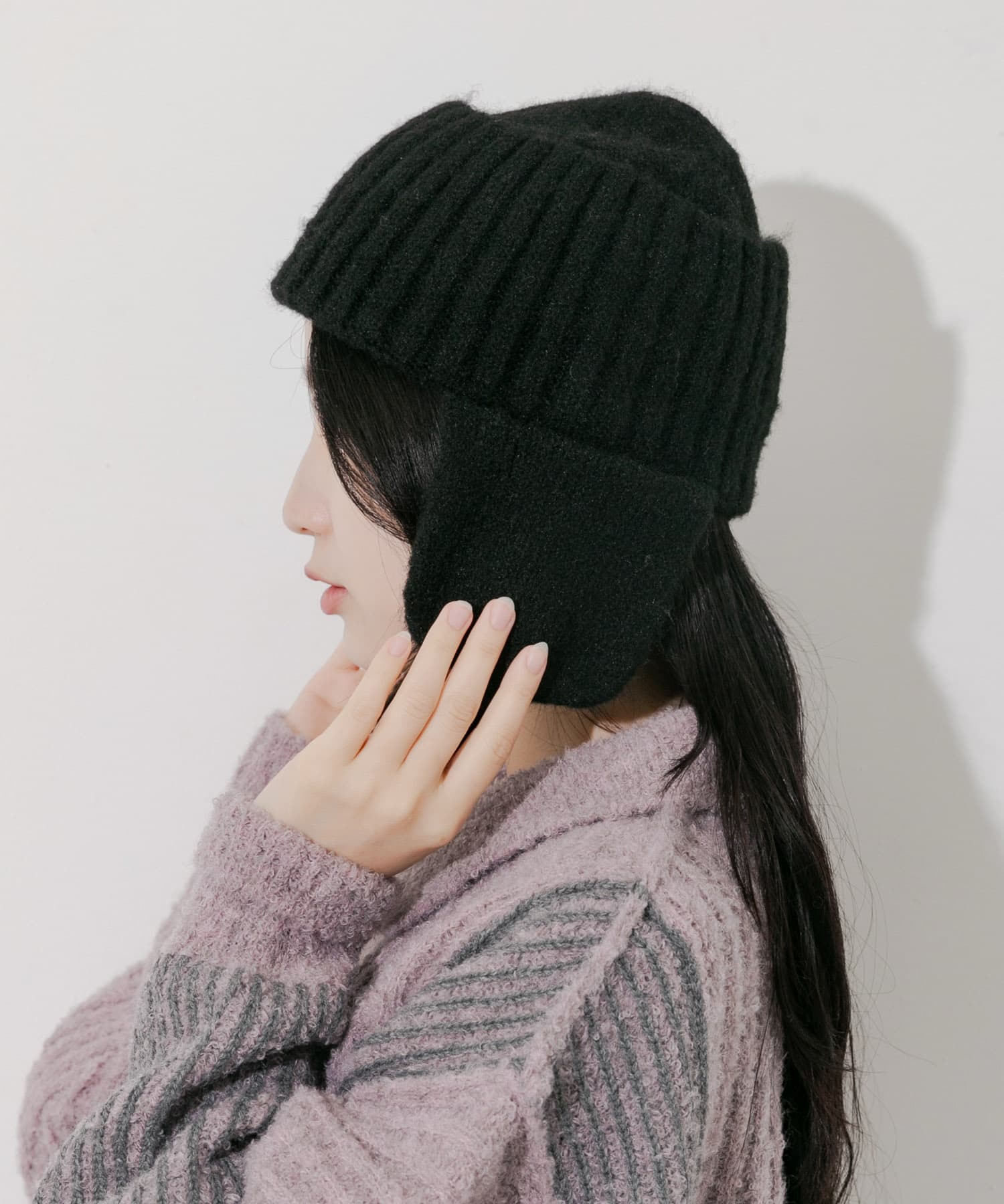 イヤーフラップニットキャップ BLK -