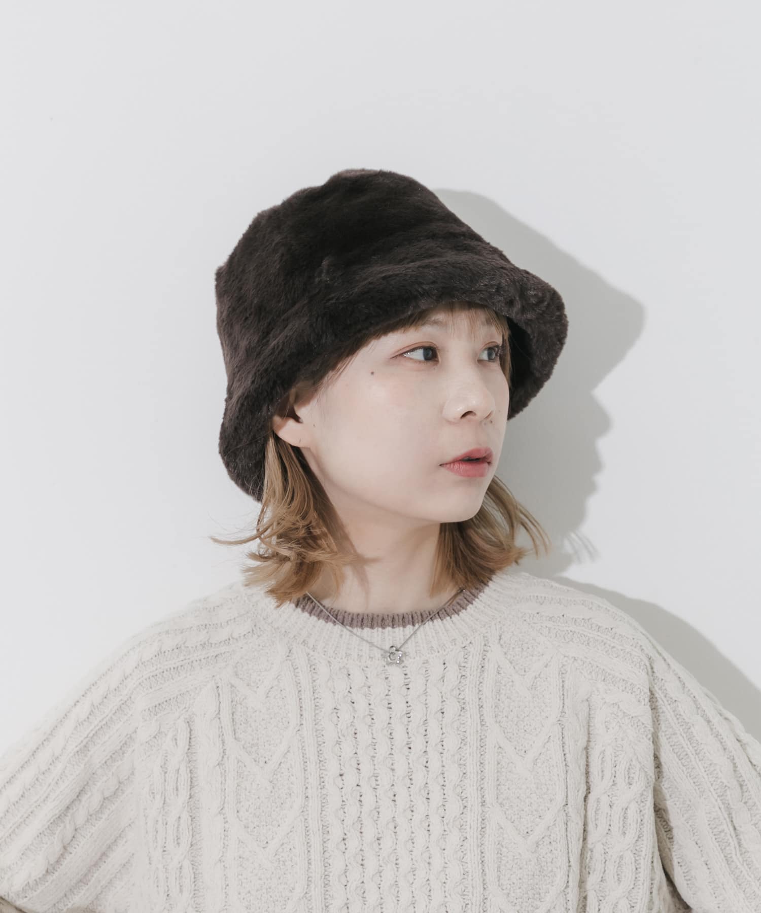 ファーバケットハット BRN -