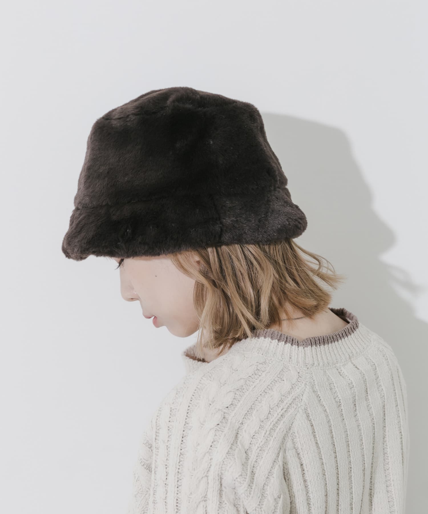 ファーバケットハット BRN -