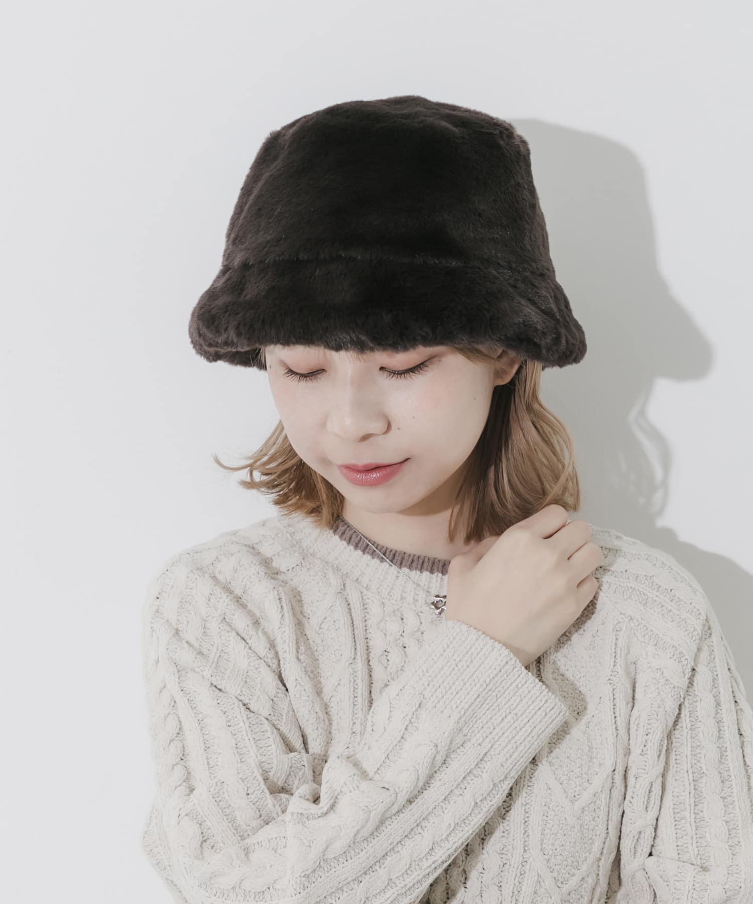 ファーバケットハット BRN -