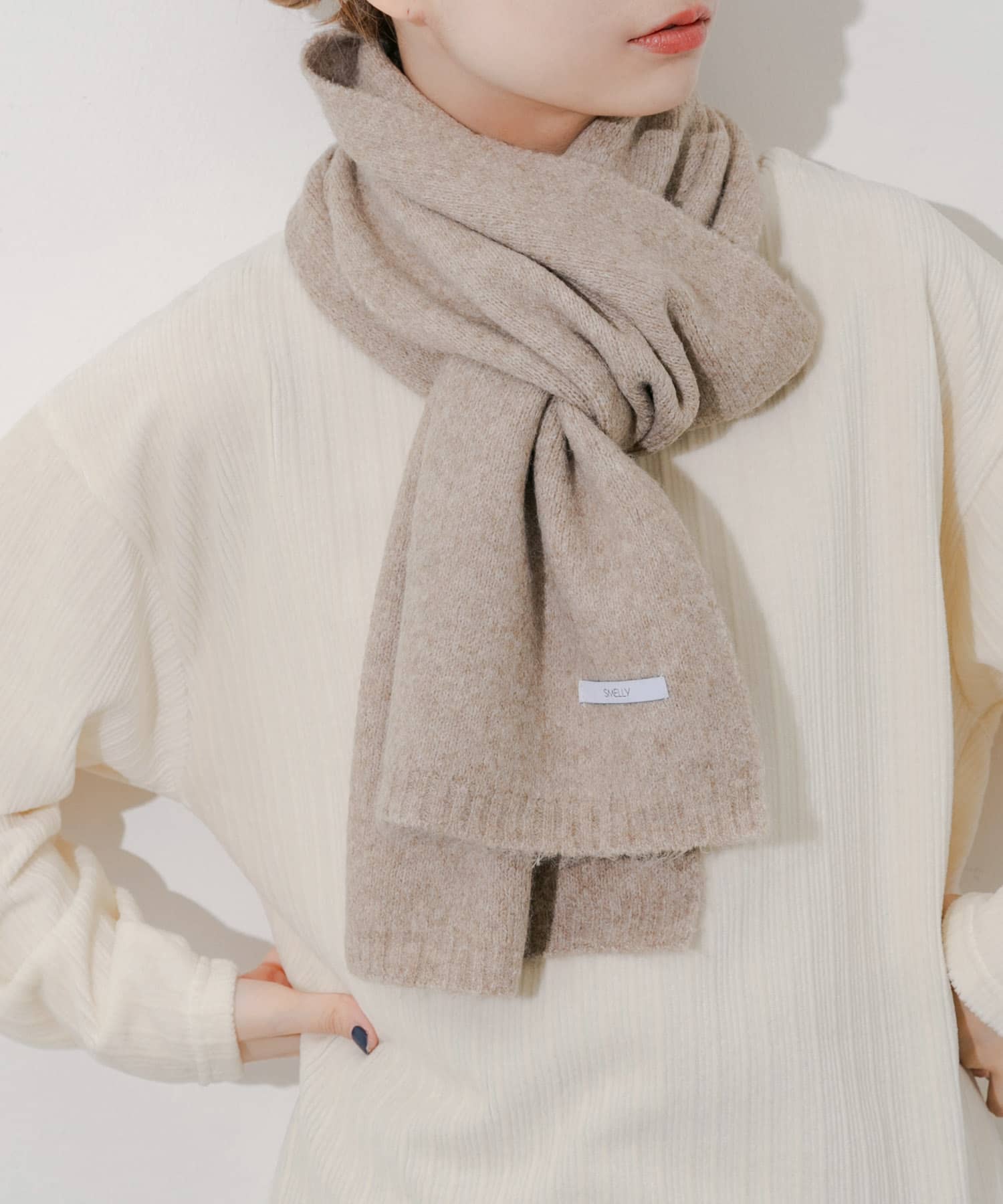 プレーンニットマフラー BEG -