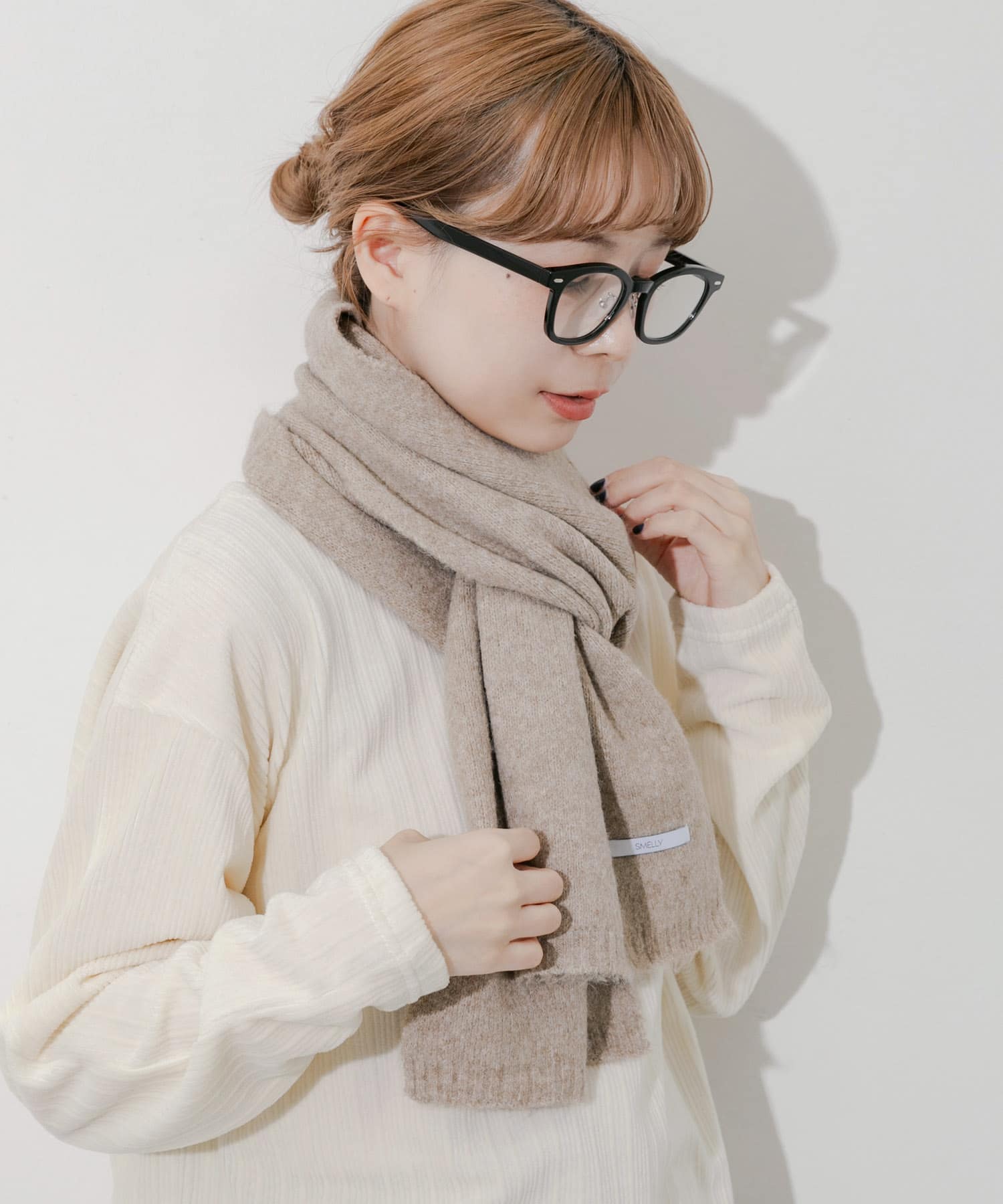 プレーンニットマフラー BEG -