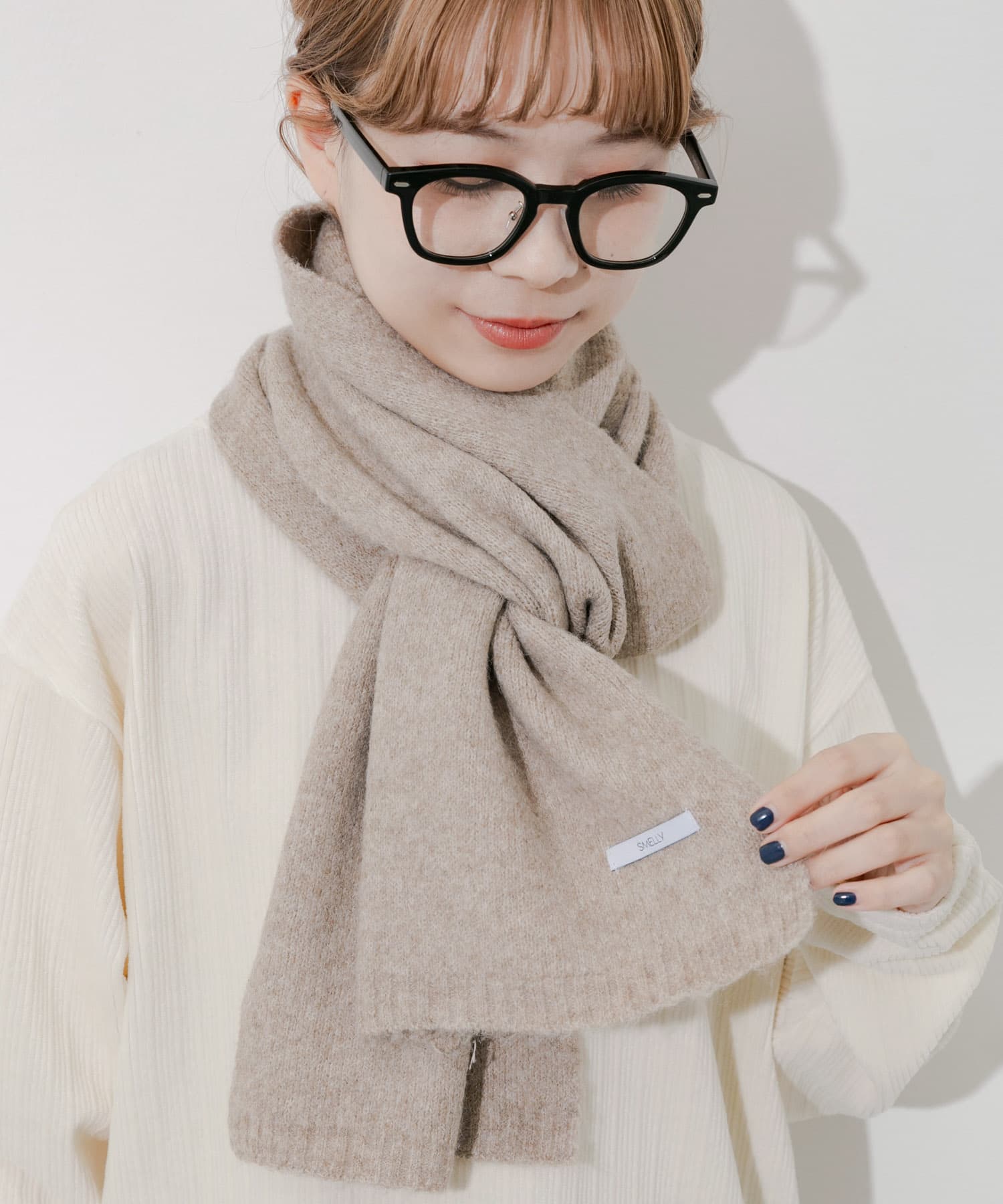 プレーンニットマフラー BEG -