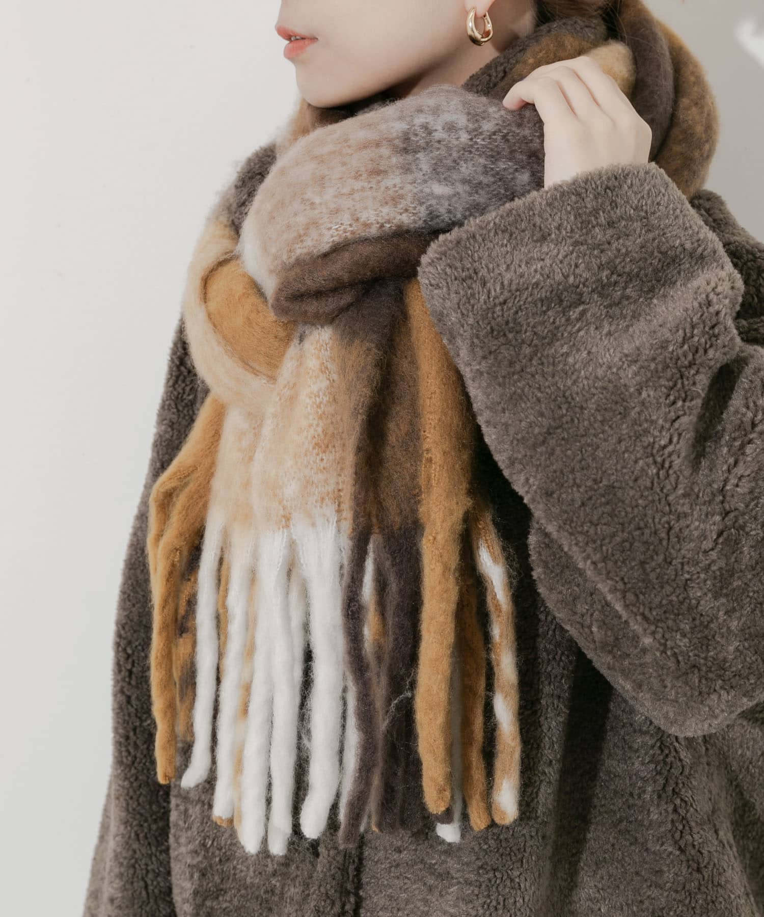 ボリュームチェックマフラー BRN -