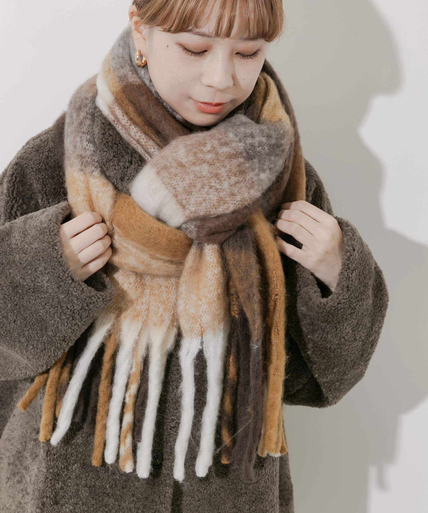 ボリュームチェックマフラー BRN -