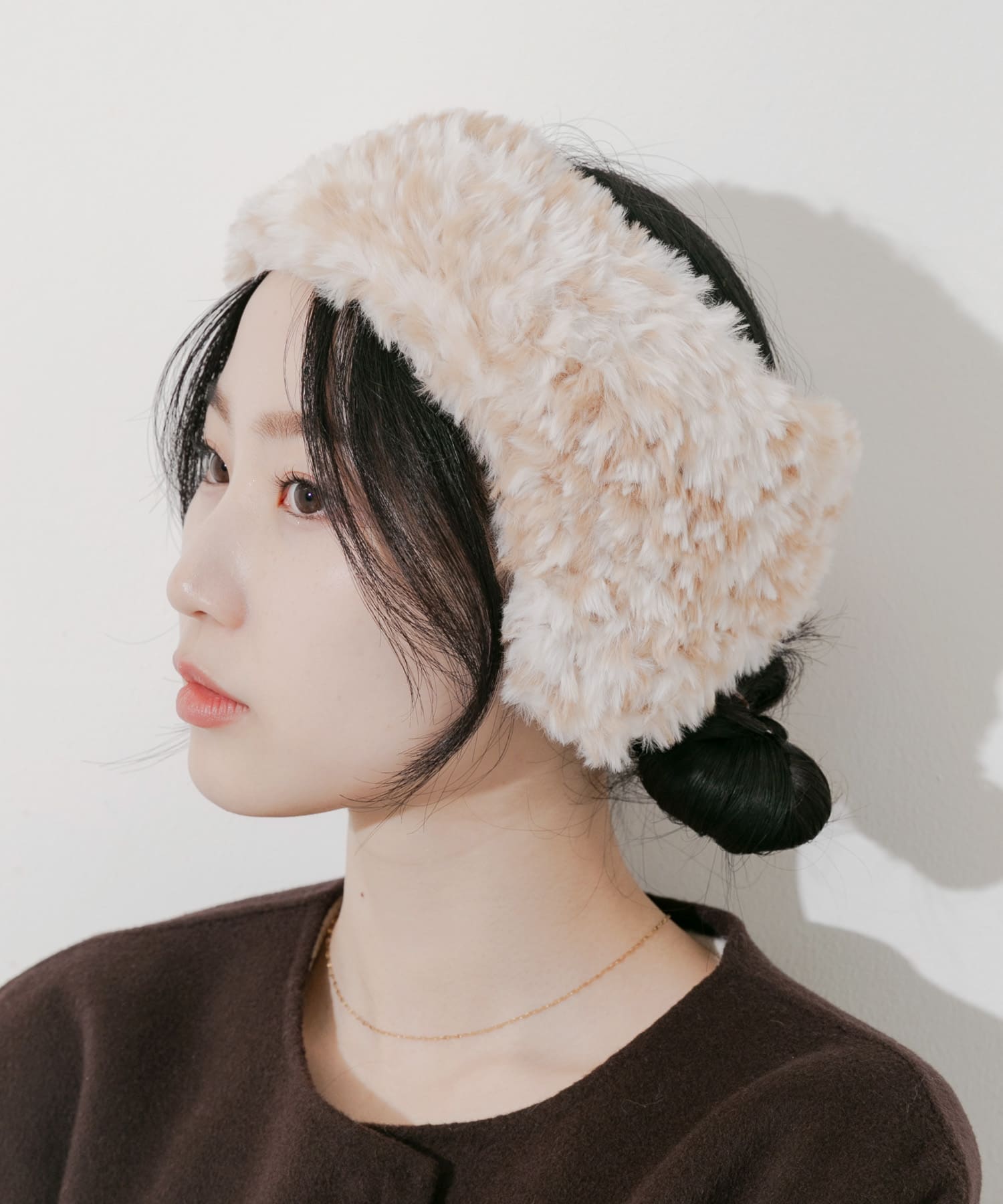 ファーフラップヘアバンド BEG -