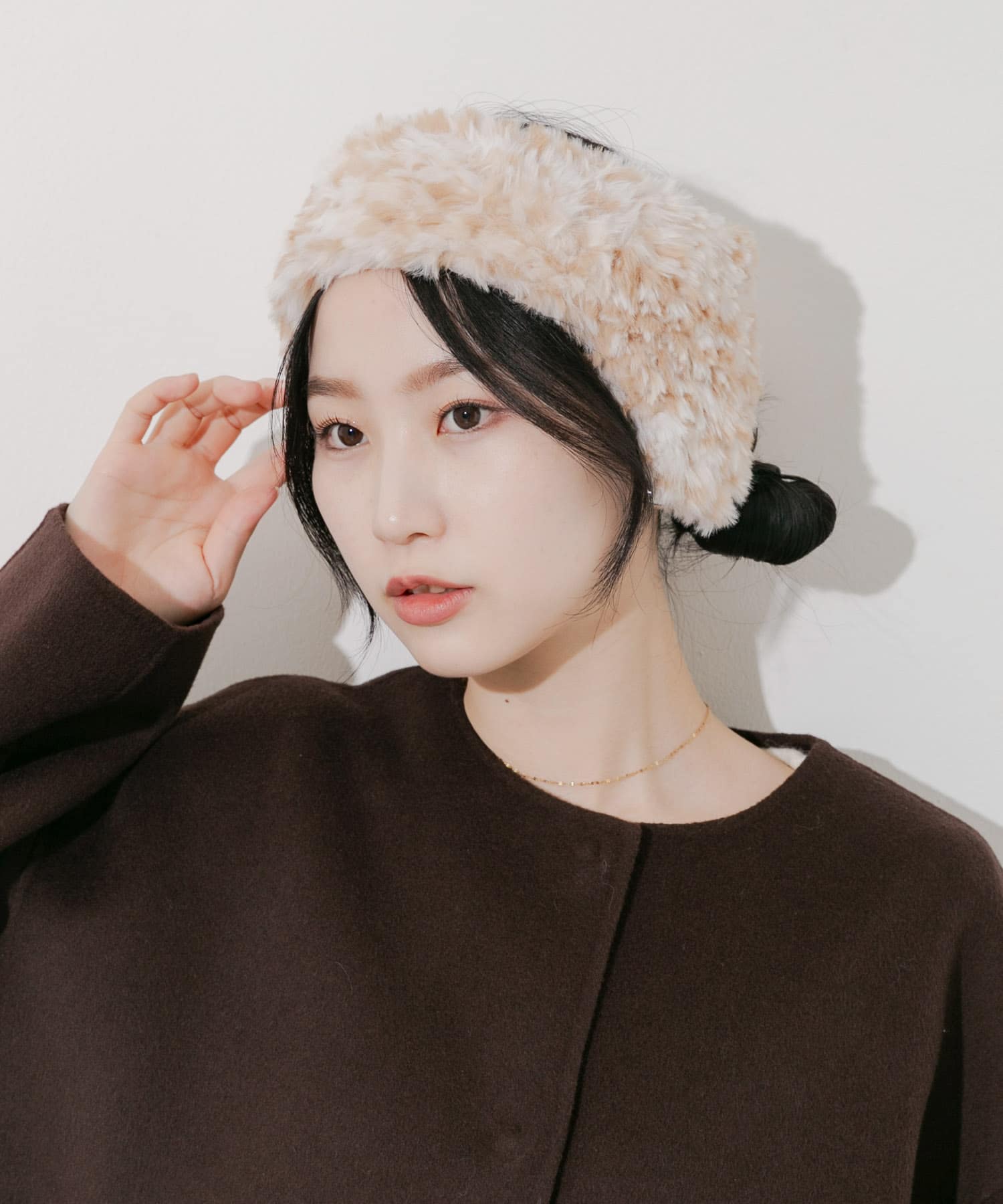 ファーフラップヘアバンド BEG -