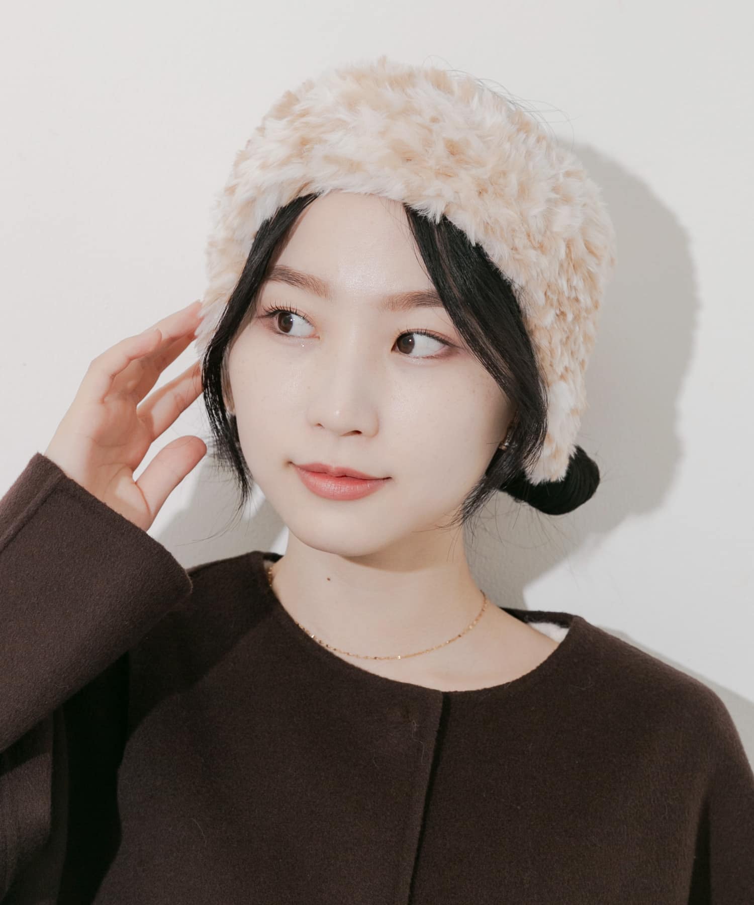 ファーフラップヘアバンド BEG -