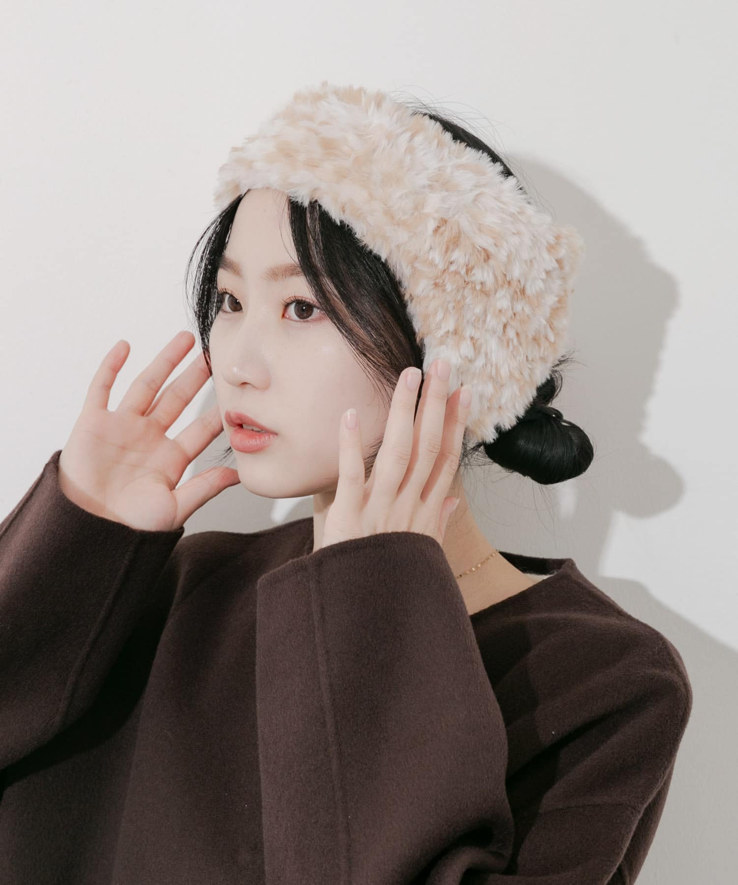 ファーフラップヘアバンド BEG -