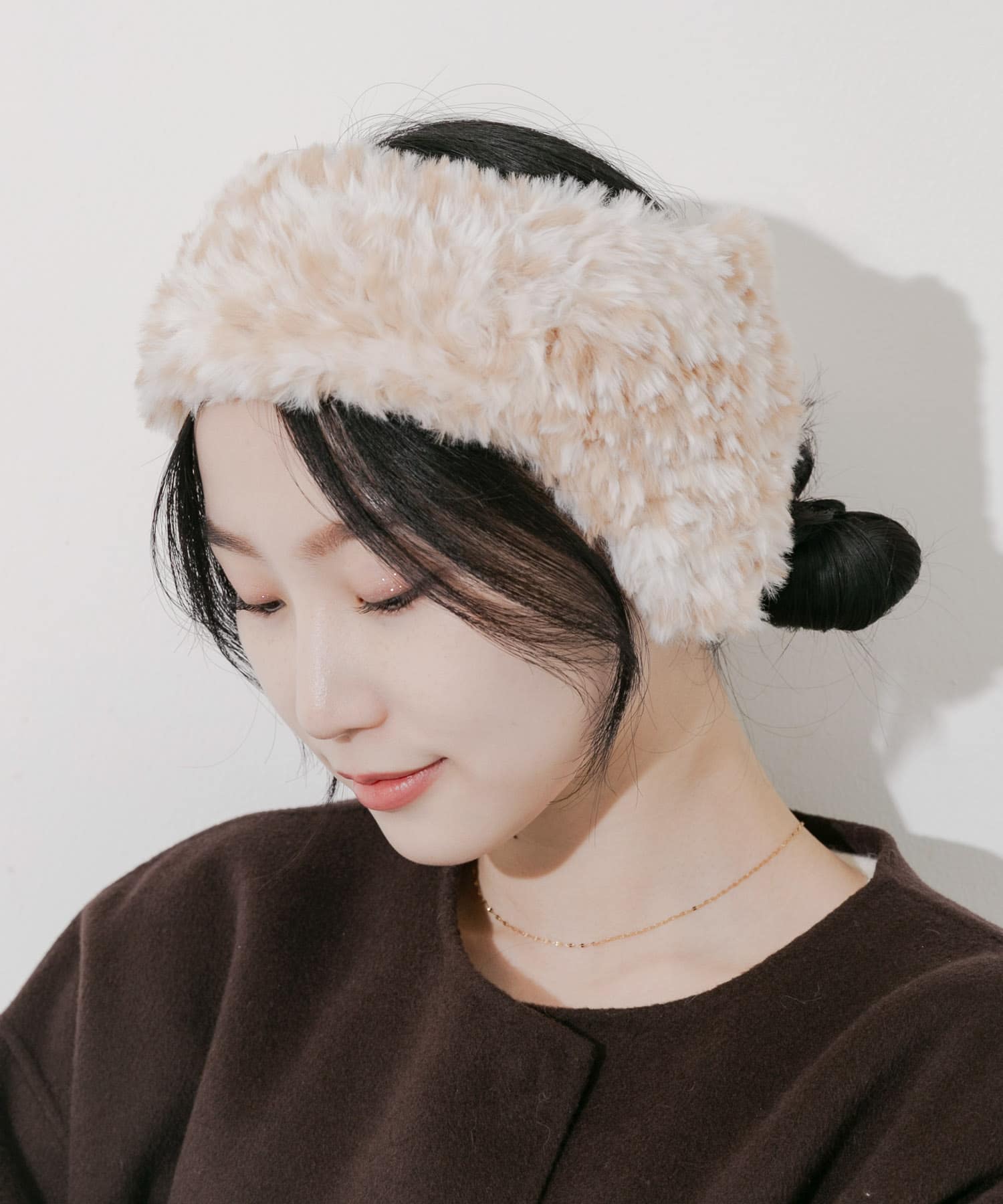 ファーフラップヘアバンド BEG -