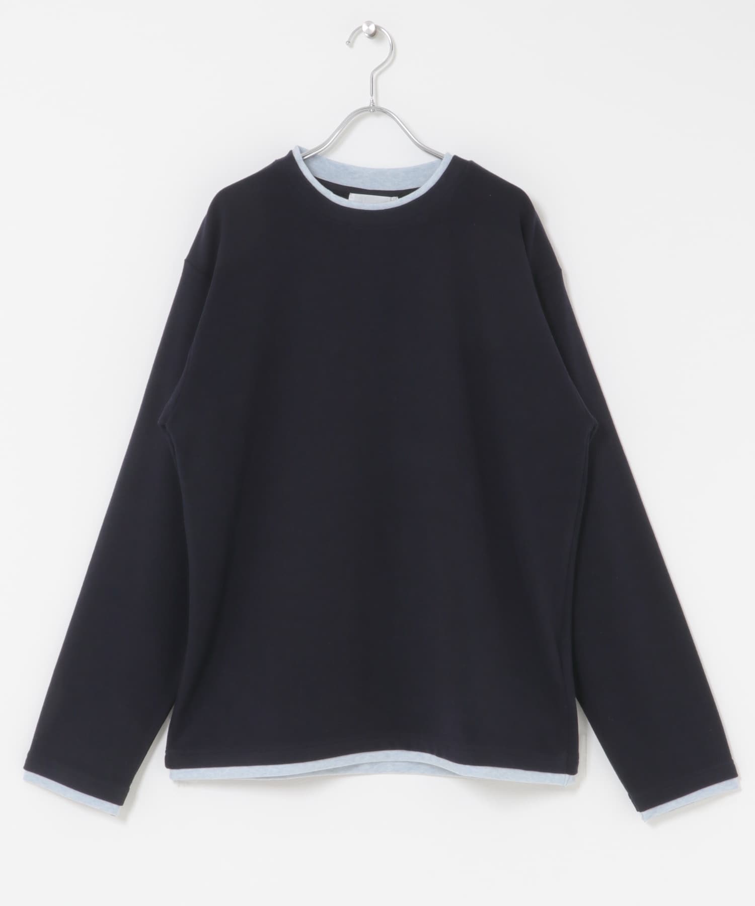 フェイクレイヤードロングTシャツ NAVY M