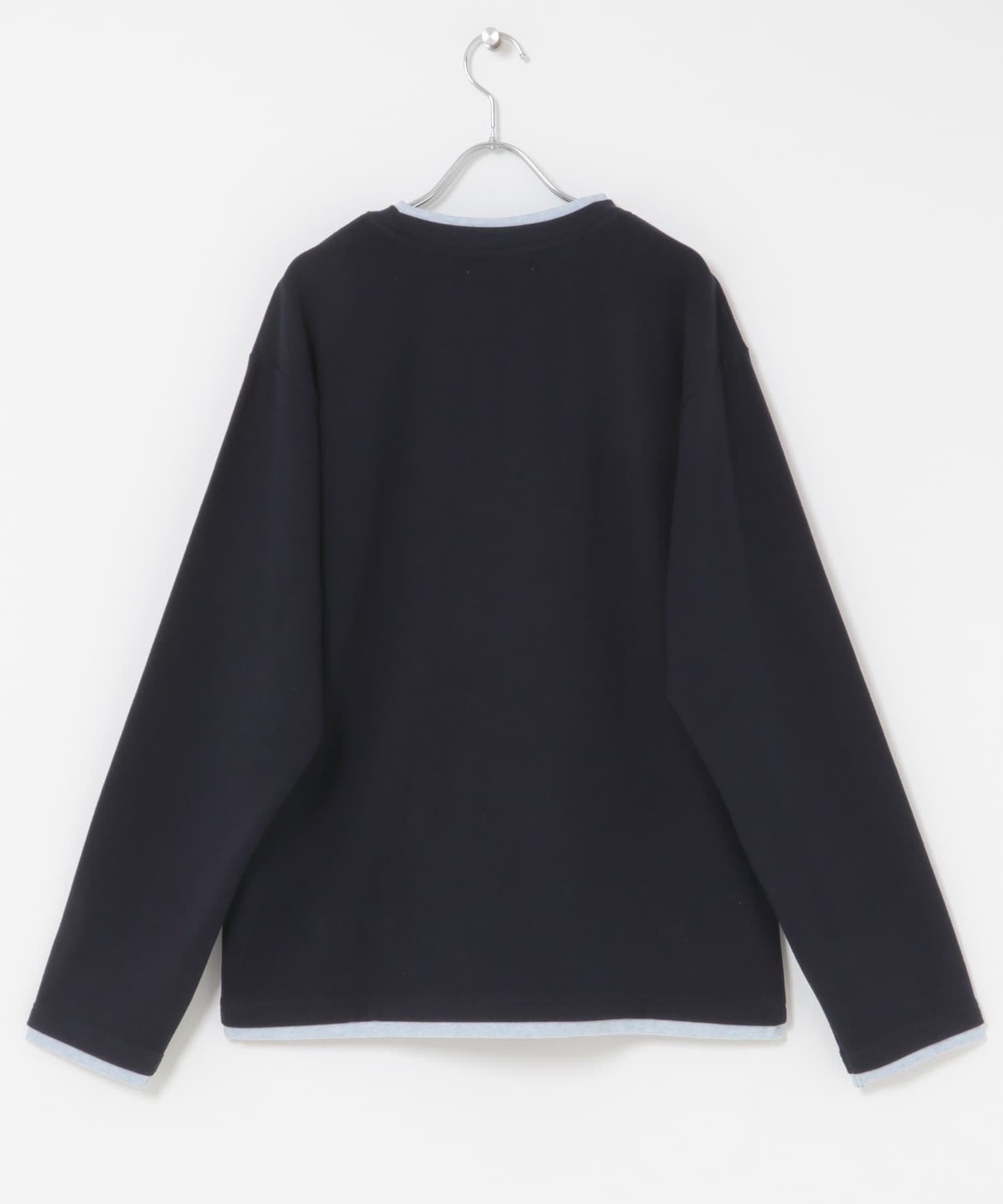 フェイクレイヤードロングTシャツ NAVY M