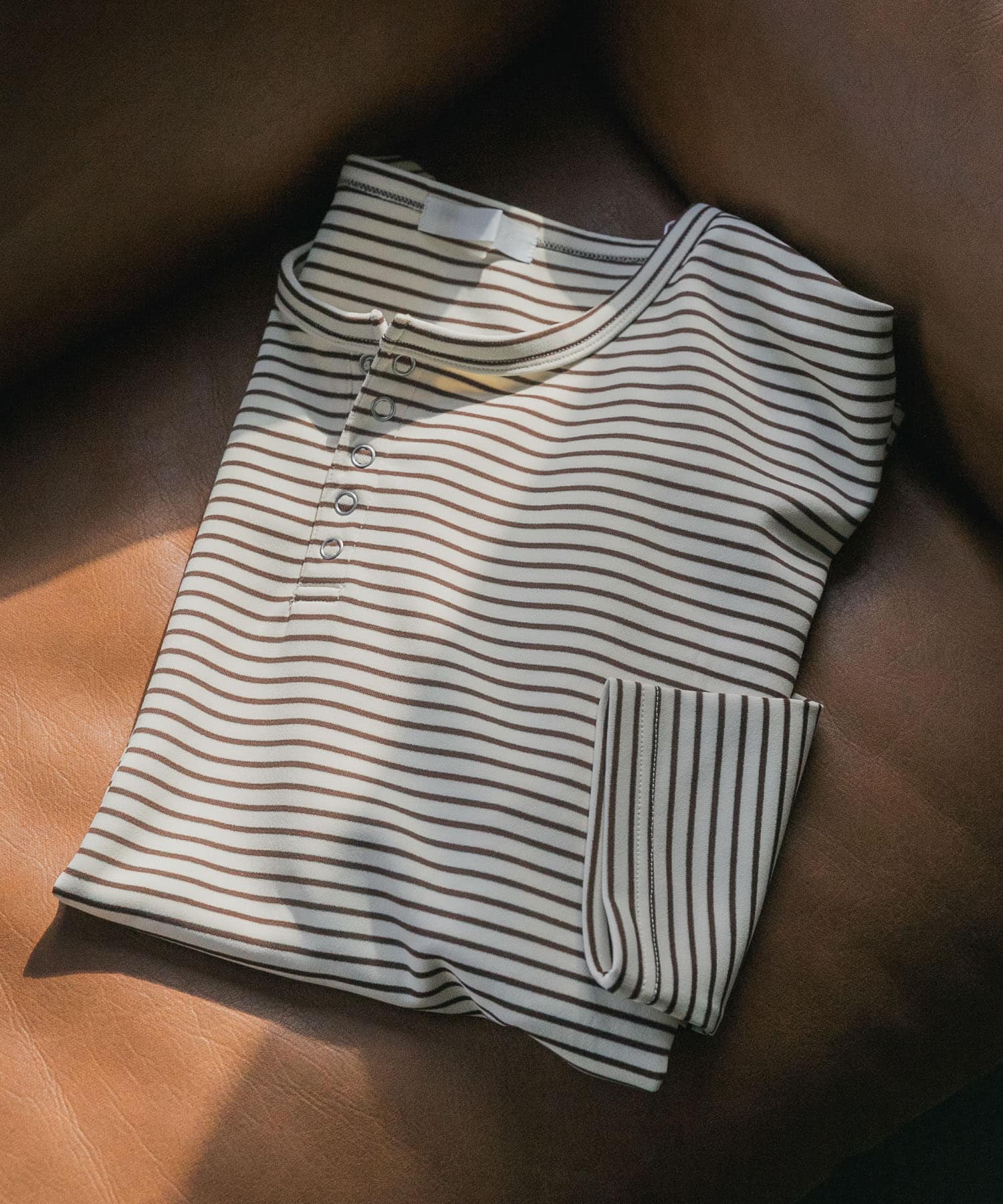 ボーダーヘンリーネックロングTシャツ IVO×BRN M