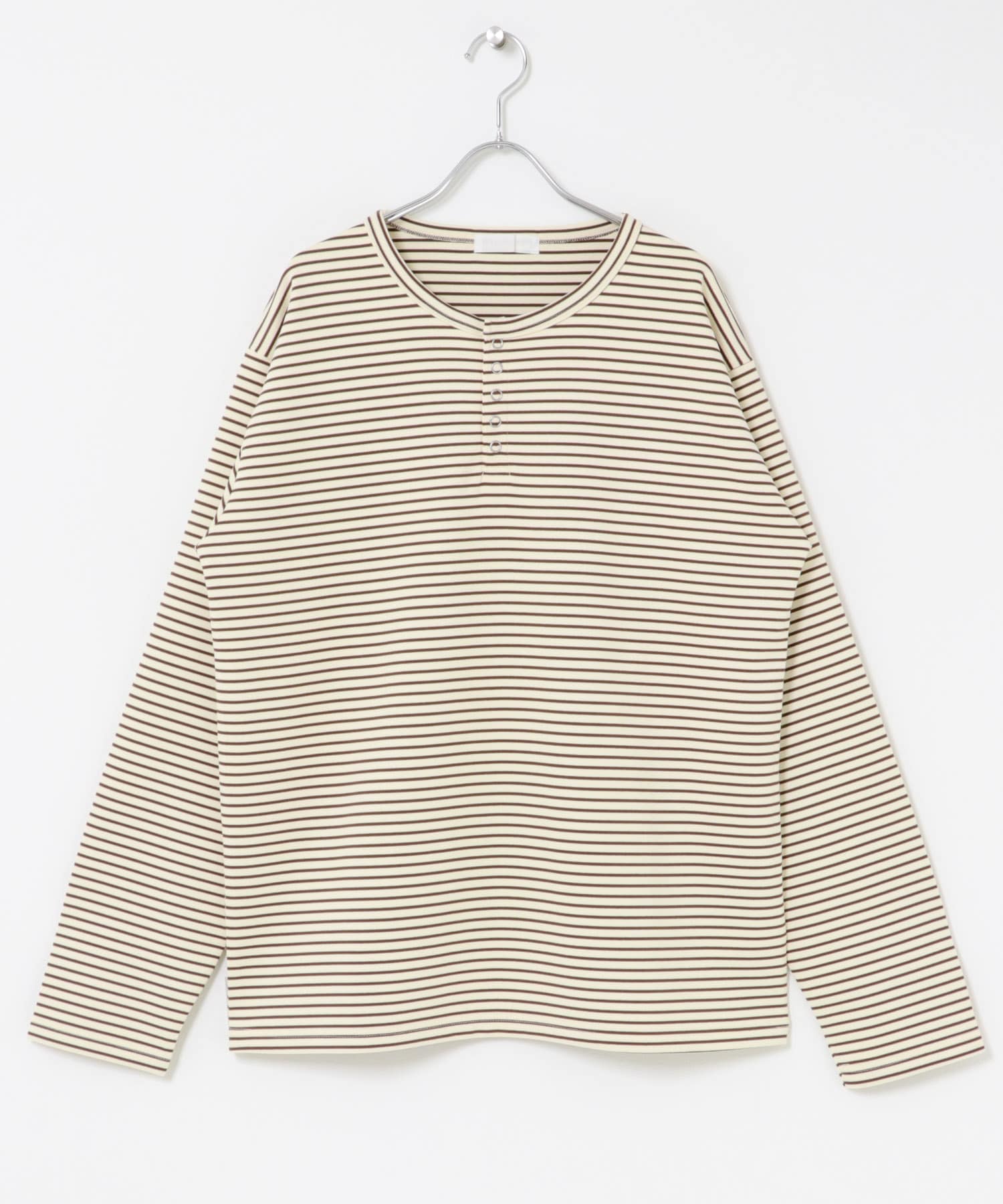 ボーダーヘンリーネックロングTシャツ IVO×BRN M