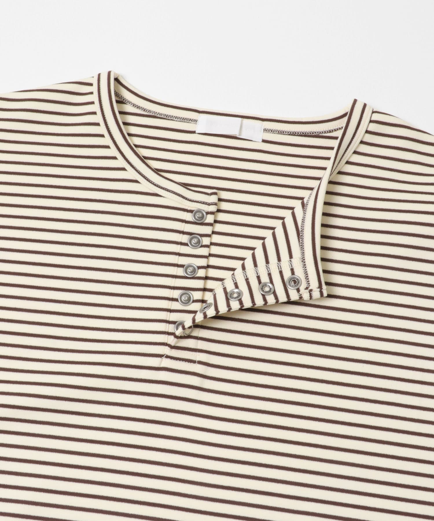 ボーダーヘンリーネックロングTシャツ IVO×BRN M