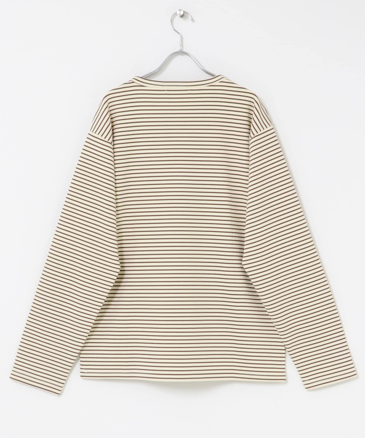 ボーダーヘンリーネックロングTシャツ IVO×BRN M