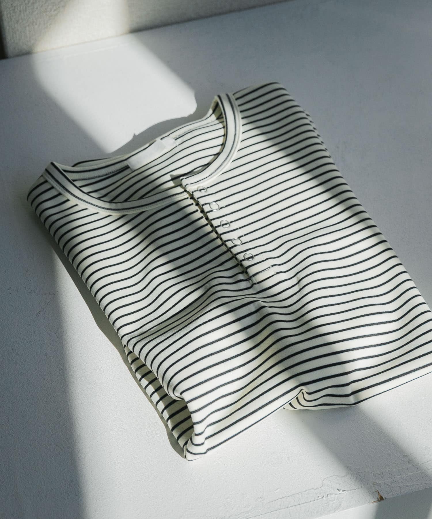 ボーダーヘンリーネックロングTシャツ IVO×BLK L