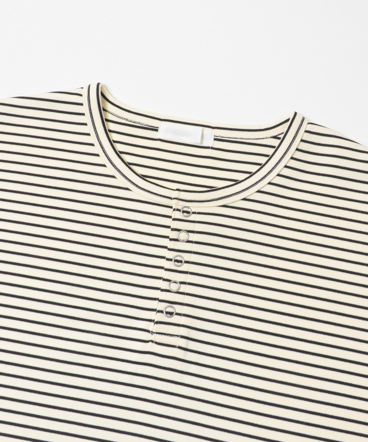 ボーダーヘンリーネックロングTシャツ IVO×BLK M