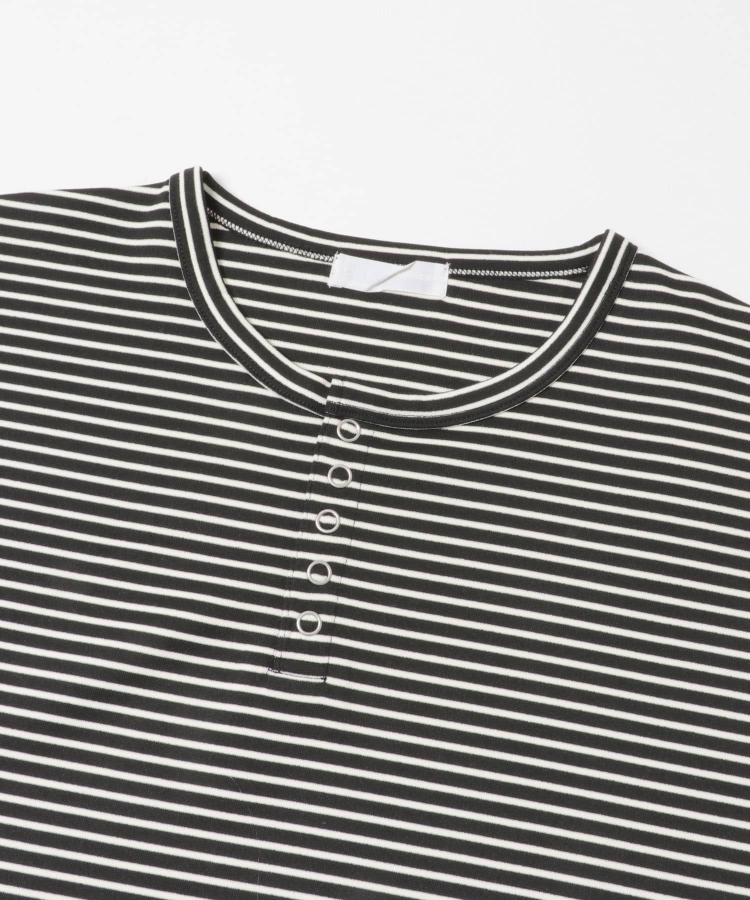 ボーダーヘンリーネックロングTシャツ BLK×IVO M