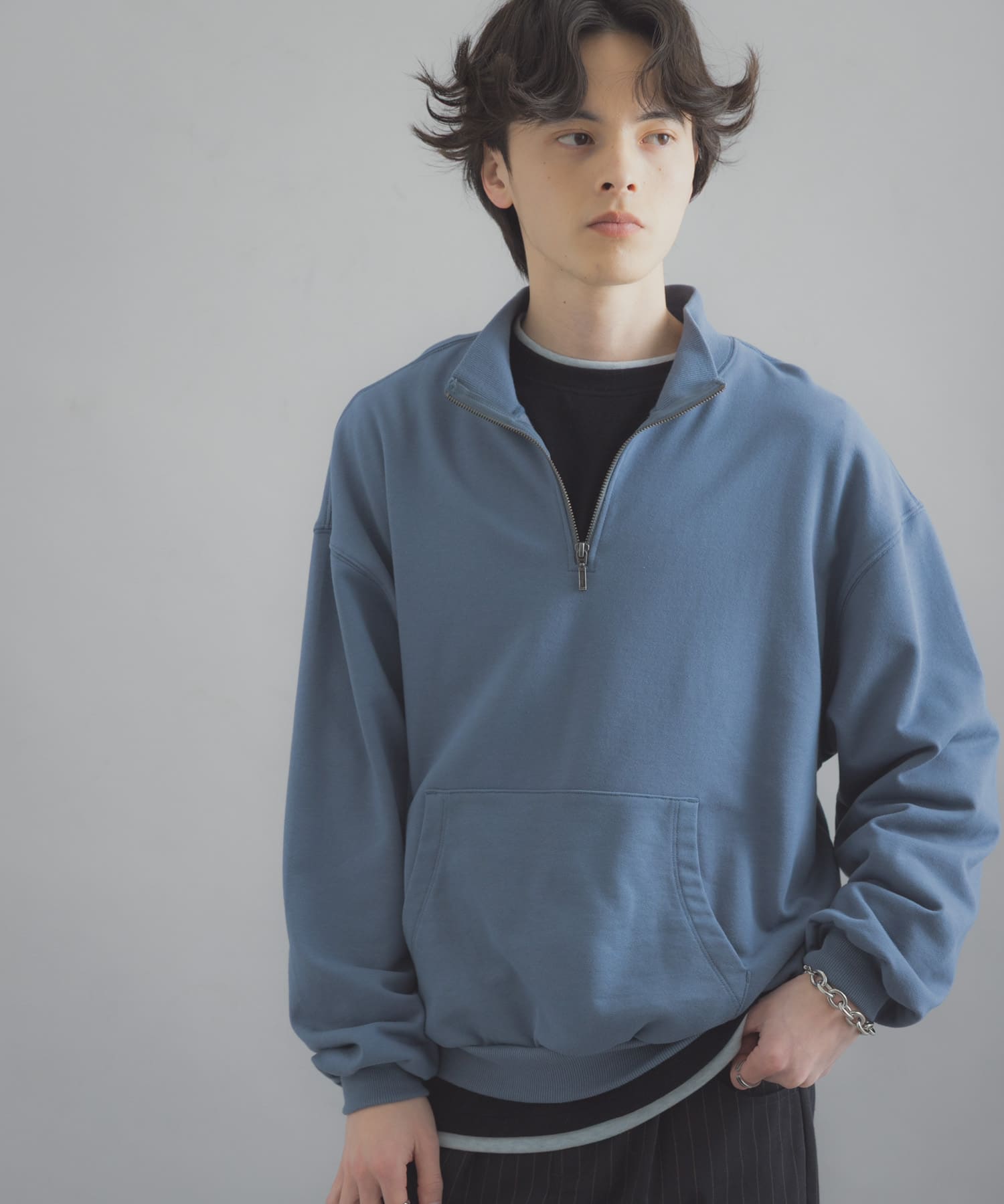 洗濯可/撥水/防花粉』SKINProofハーフジップスウェット(M YELLOW
