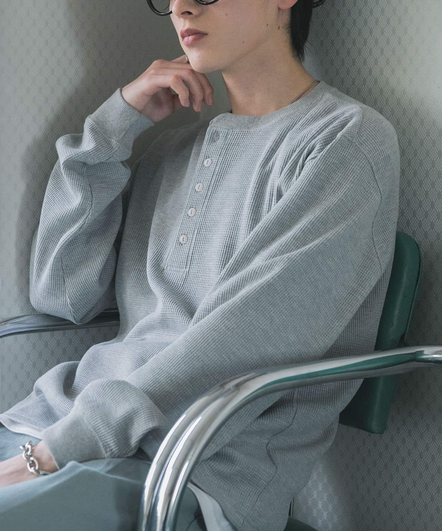 ワッフルヘンリーネックロングTシャツ