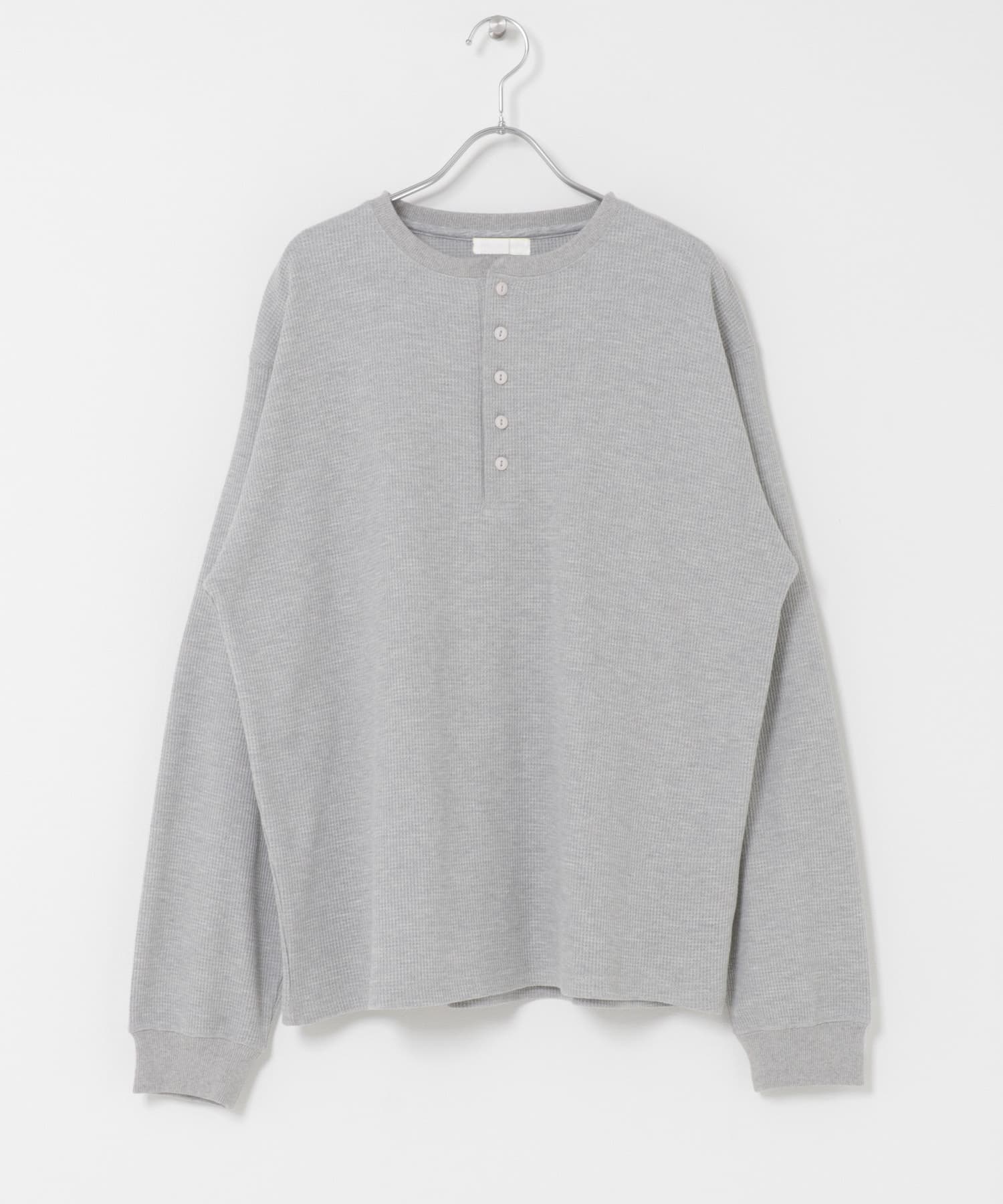 ワッフルヘンリーネックロングTシャツ TOP GRAY M