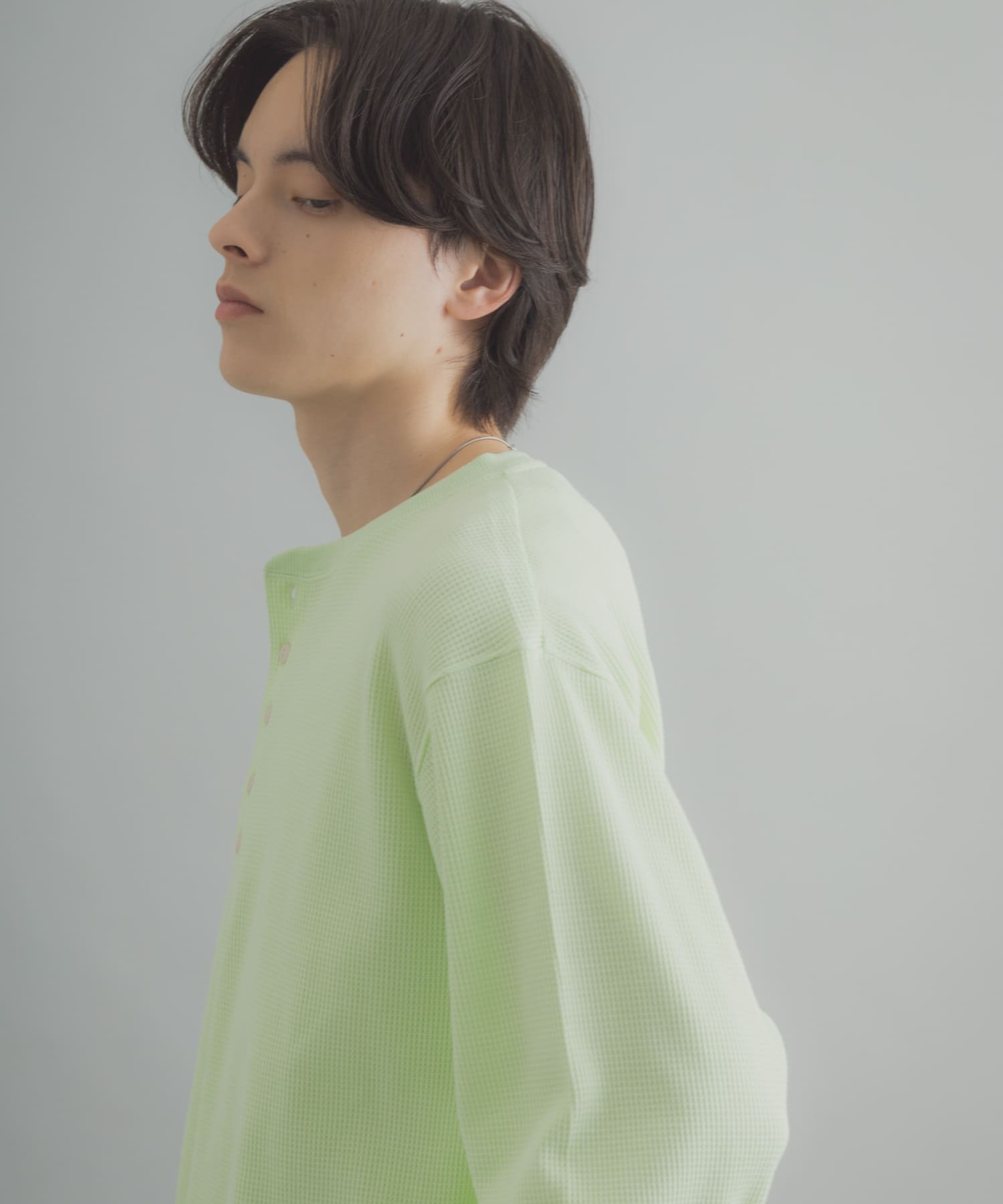 ワッフルヘンリーネックロングTシャツ