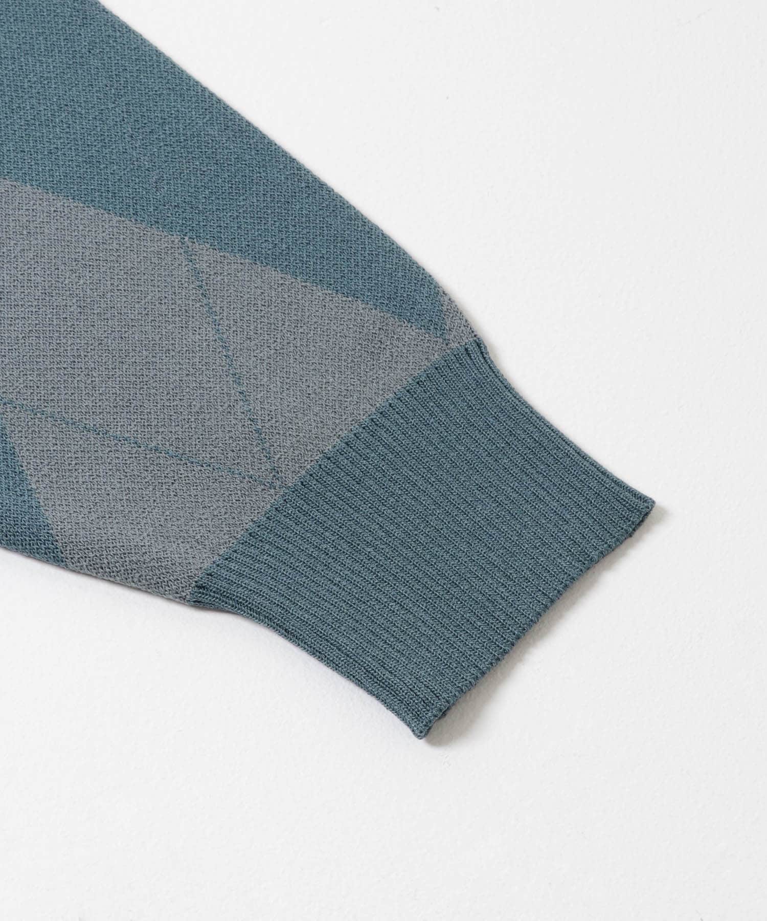 『洗濯可』アーガイルジップニットカーディガン BLUE GRAY M