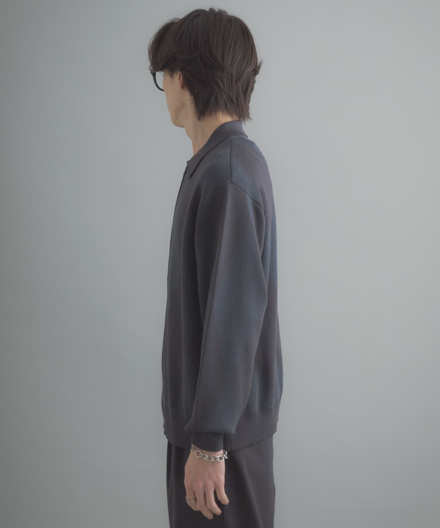 『洗濯可』アーガイルジップニットカーディガン NAVY M