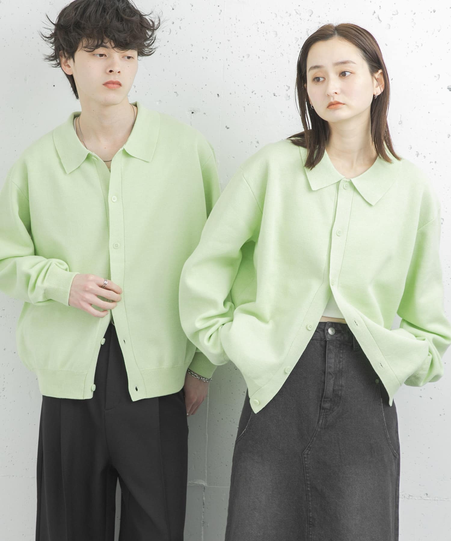 『ユニセックス』『洗濯可』スウェットライクポロカーディガン