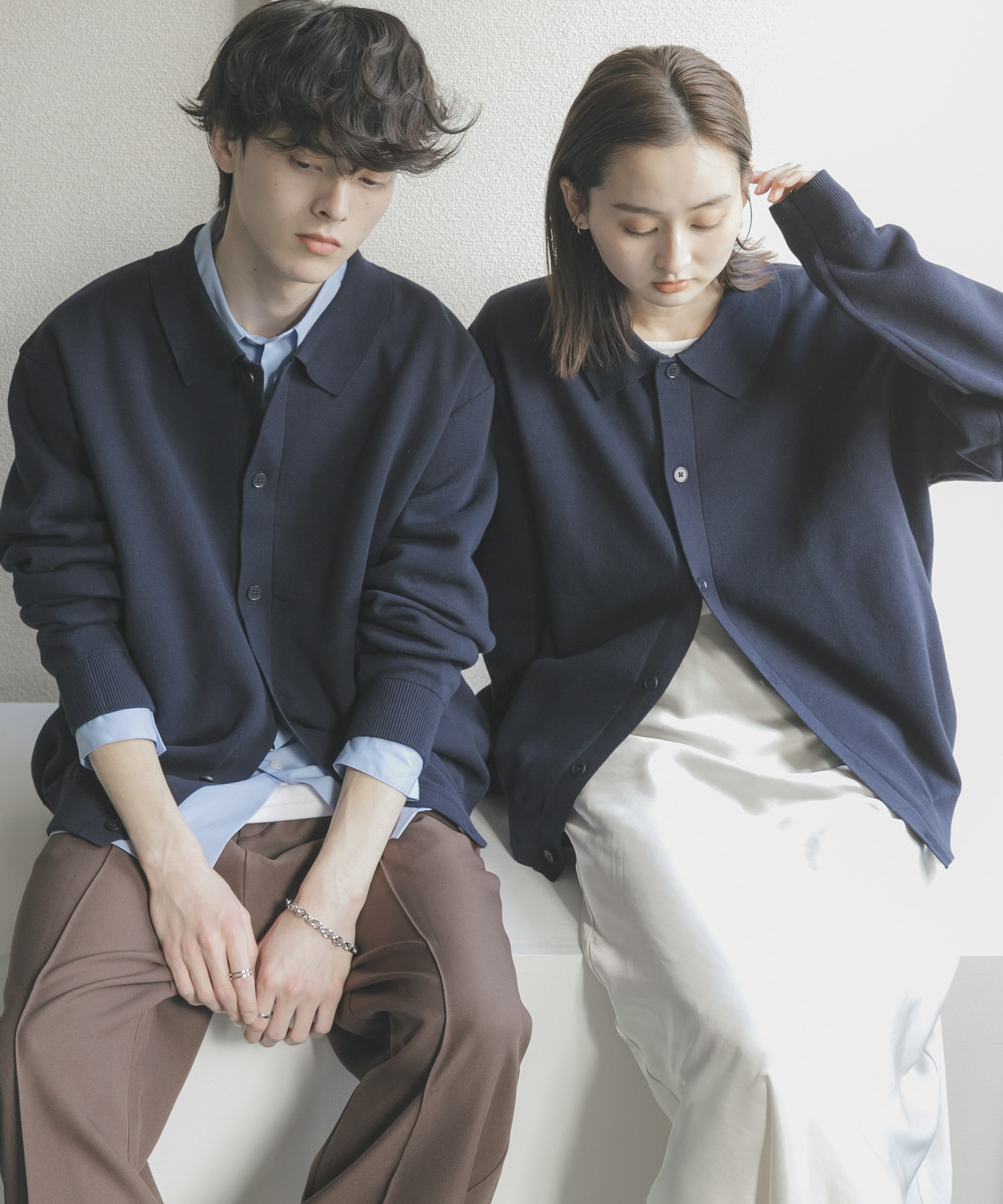 『ユニセックス』『洗濯可』スウェットライクポロカーディガン