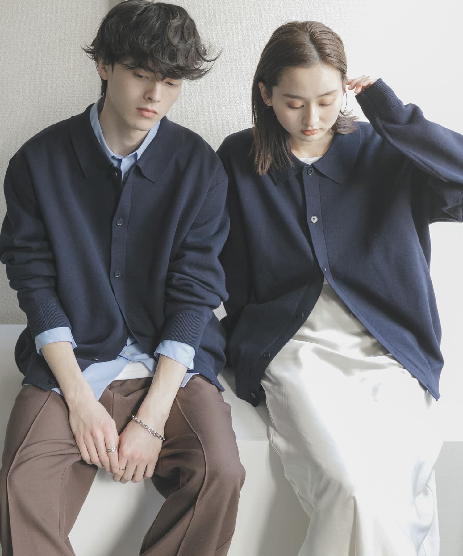 『ユニセックス』『洗濯可』スウェットライクポロカーディガン