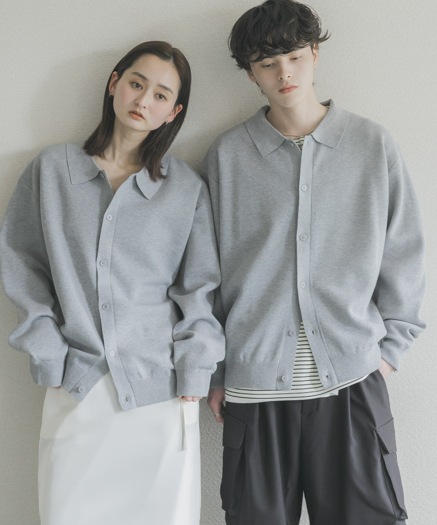 『ユニセックス』『洗濯可』スウェットライクポロカーディガン