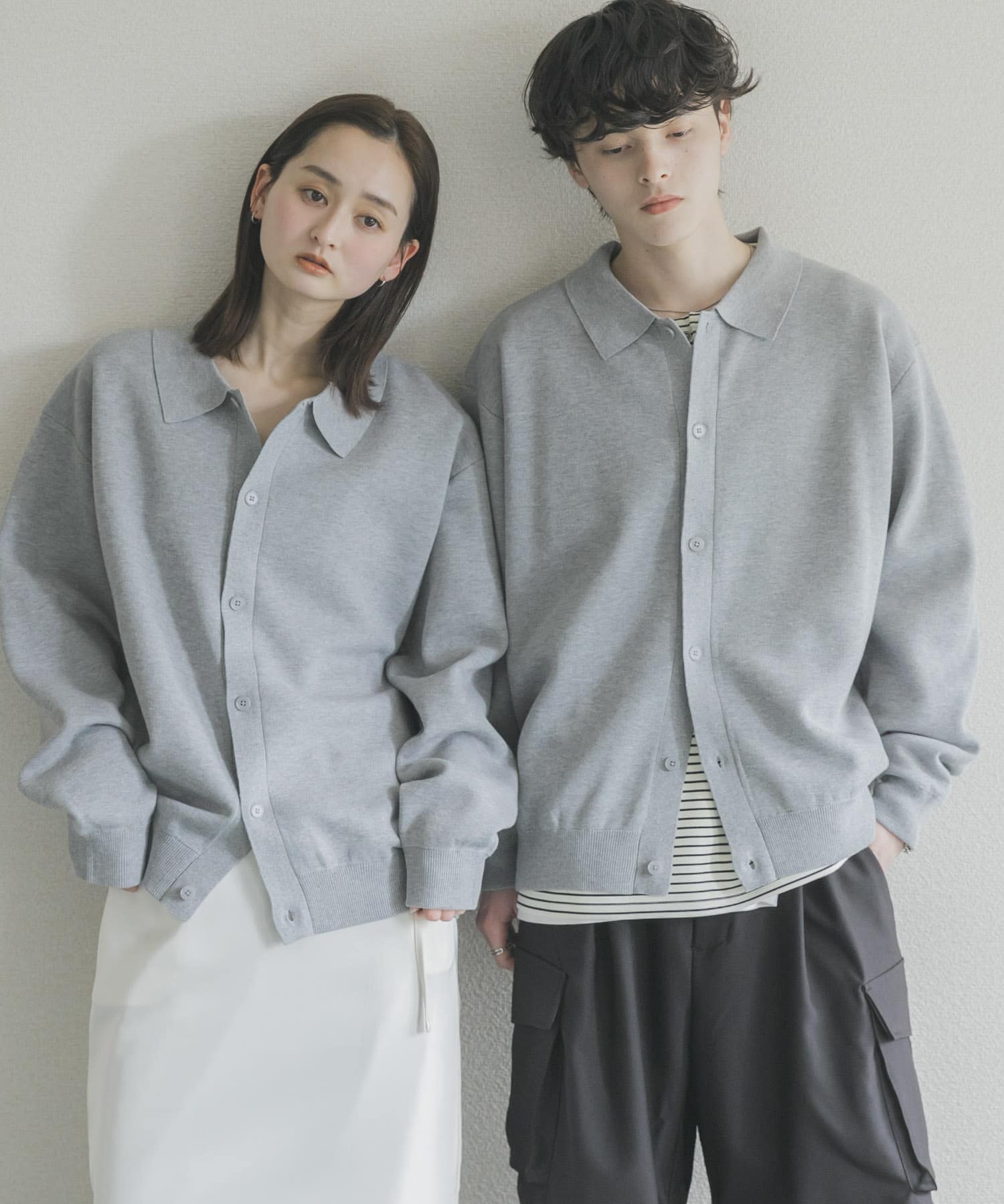 『ユニセックス』『洗濯可』スウェットライクポロカーディガン