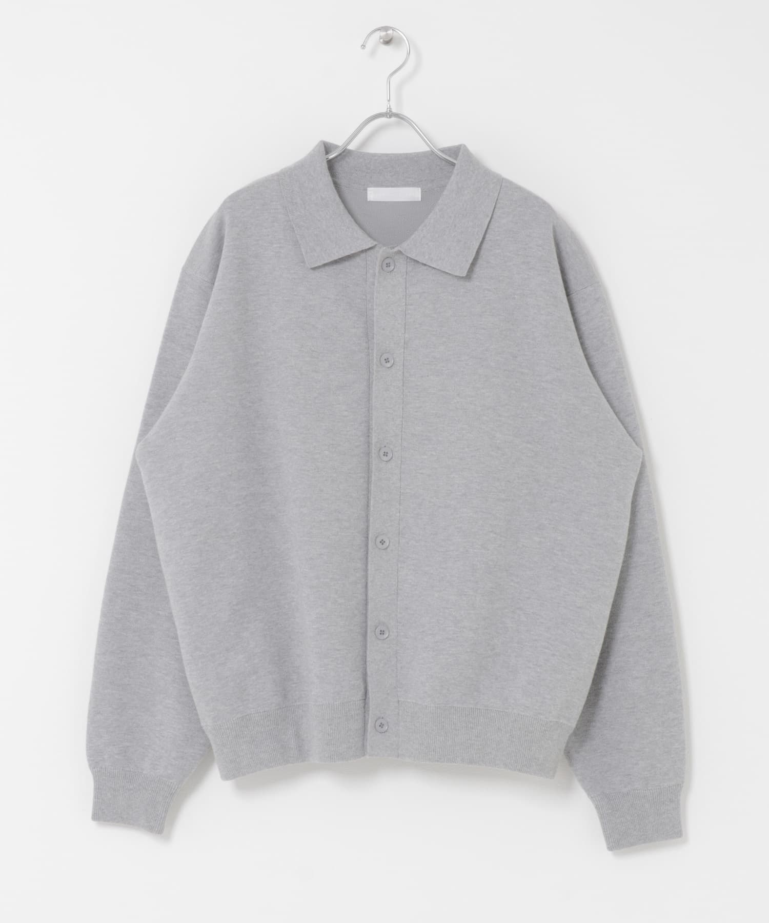 『ユニセックス』『洗濯可』スウェットライクポロカーディガン L.GRAY M