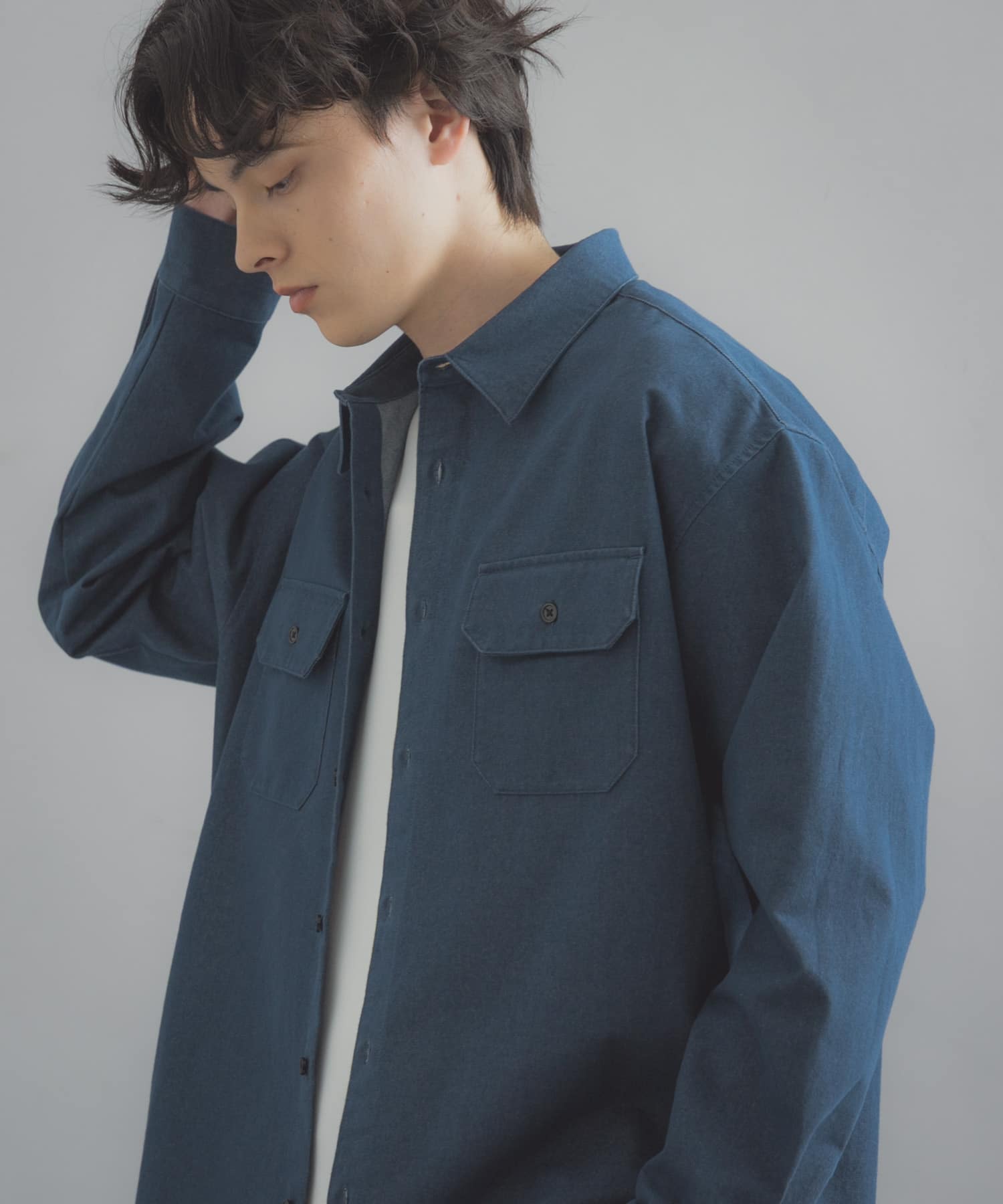 ダブルポケットカラーデニムシャツ D.INDIGO M