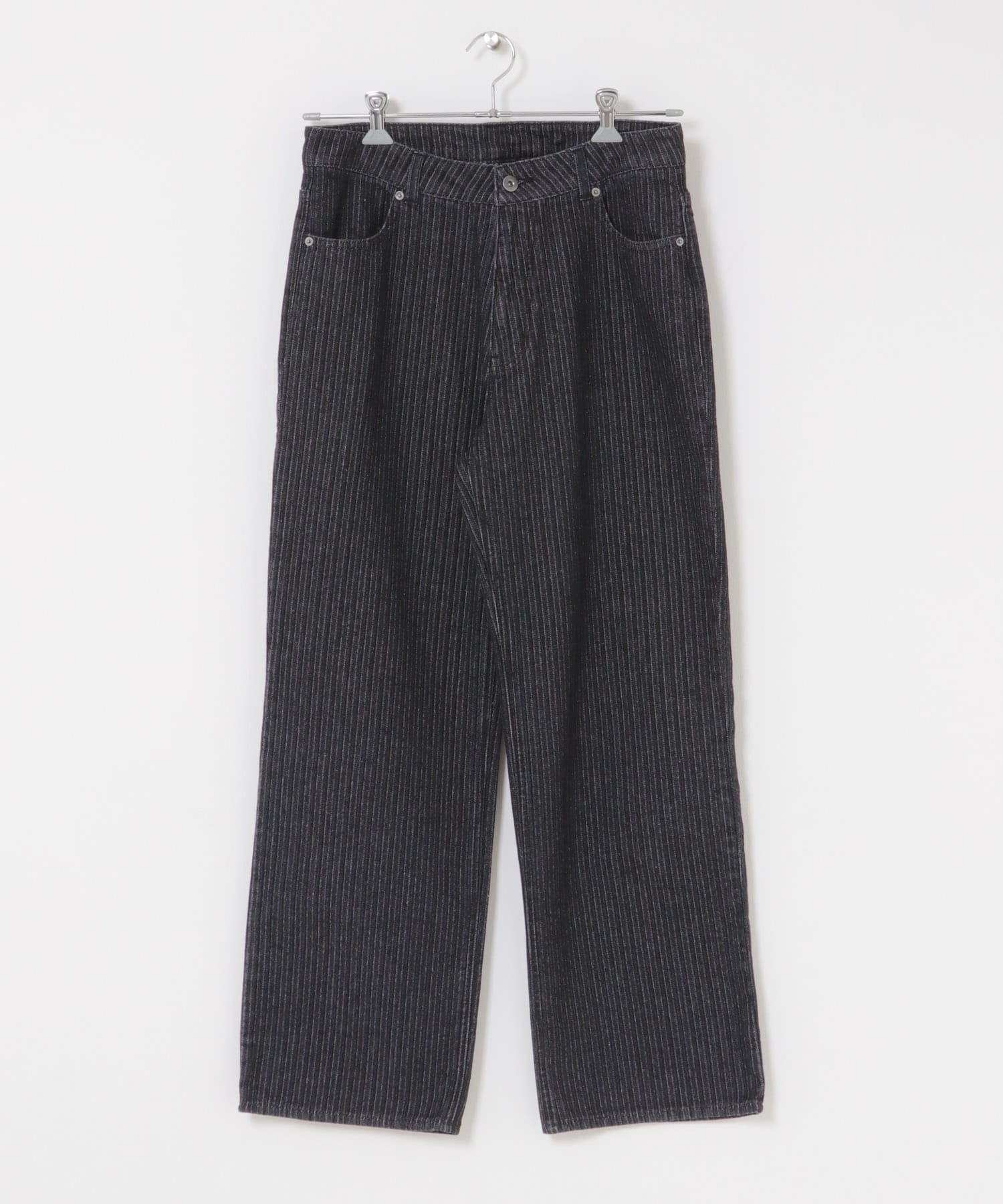 ジャガードデニムストレートパンツ BLACK M