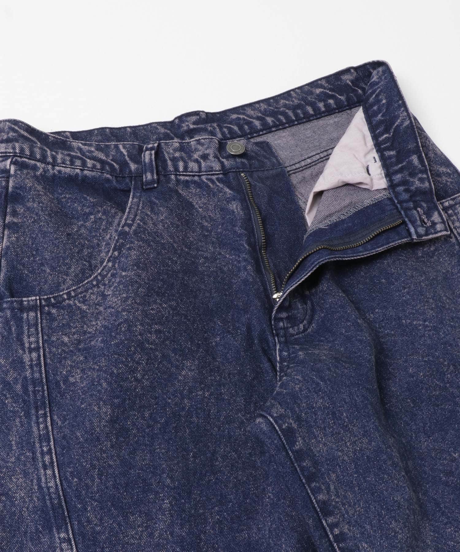 『ユニセックス』ケミカルバギーワイドデニムパンツ NAVY M