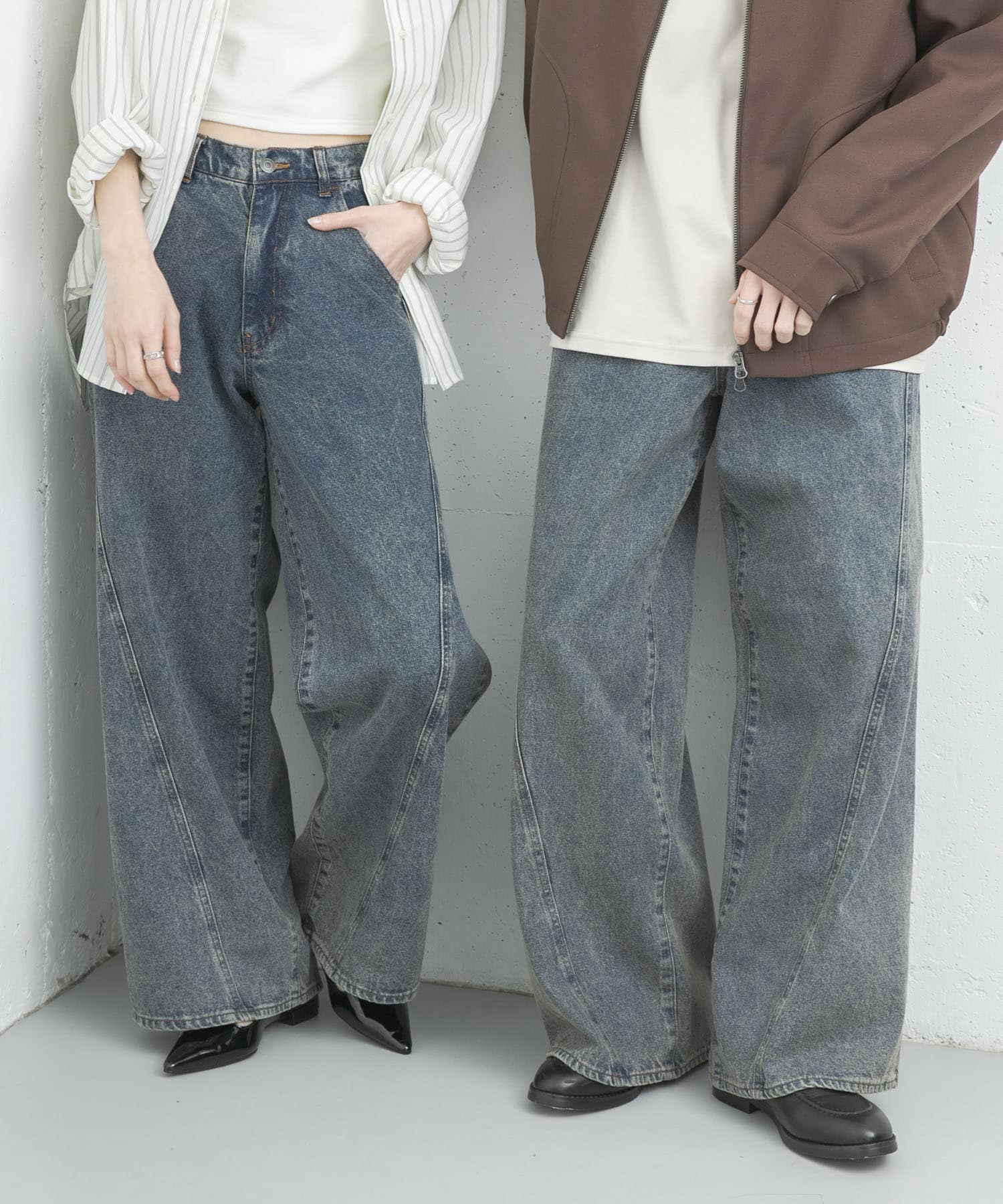 『ユニセックス』ケミカルバギーワイドデニムパンツ