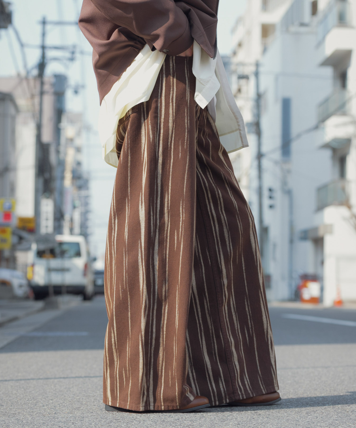 マーブルプリントワイドデニム