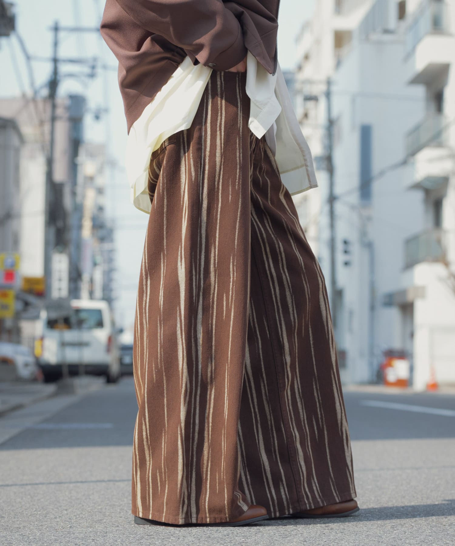 マーブルプリントワイドデニム