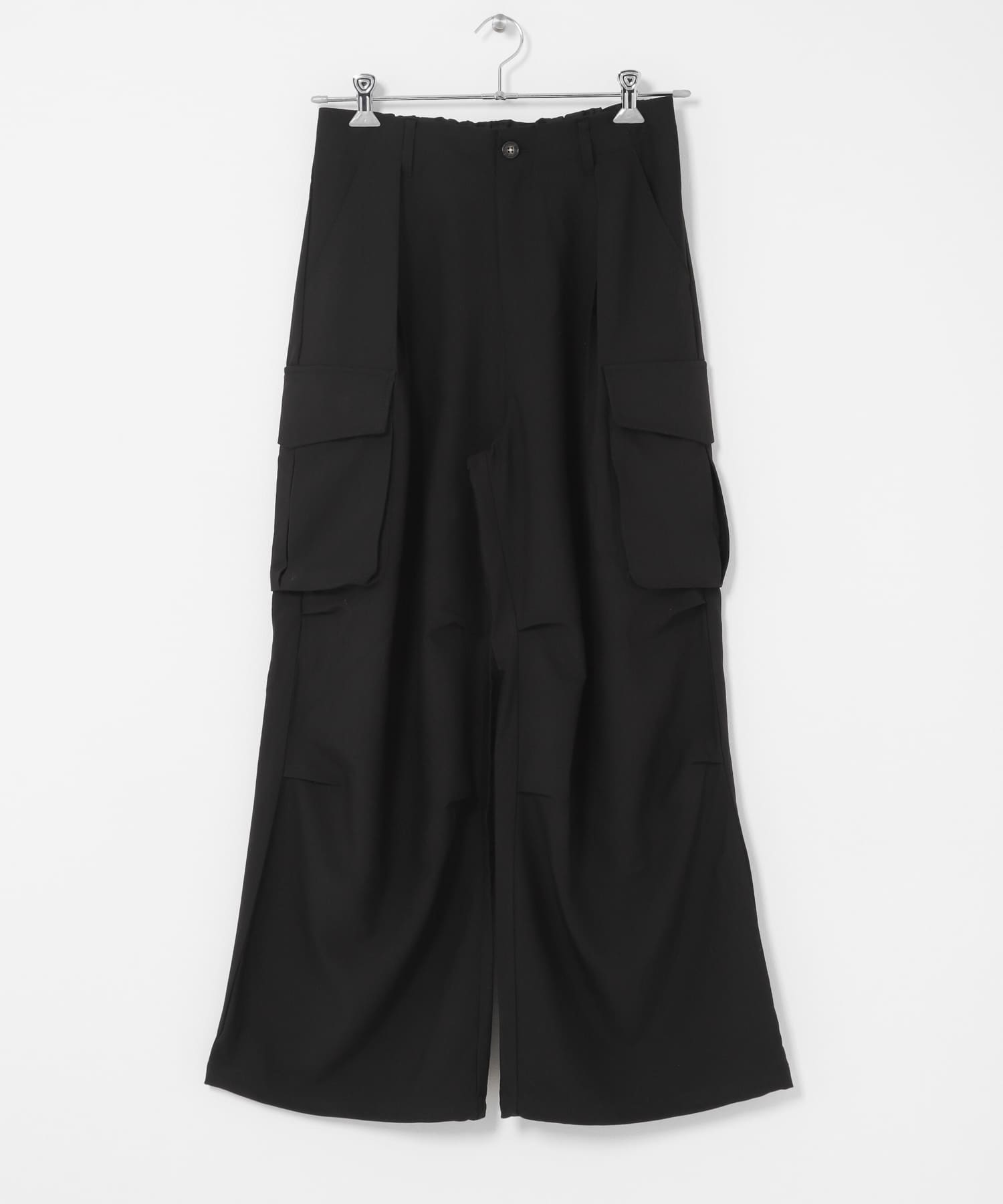 『ユニセックス』ワイドカーゴパンツ BLACK XS