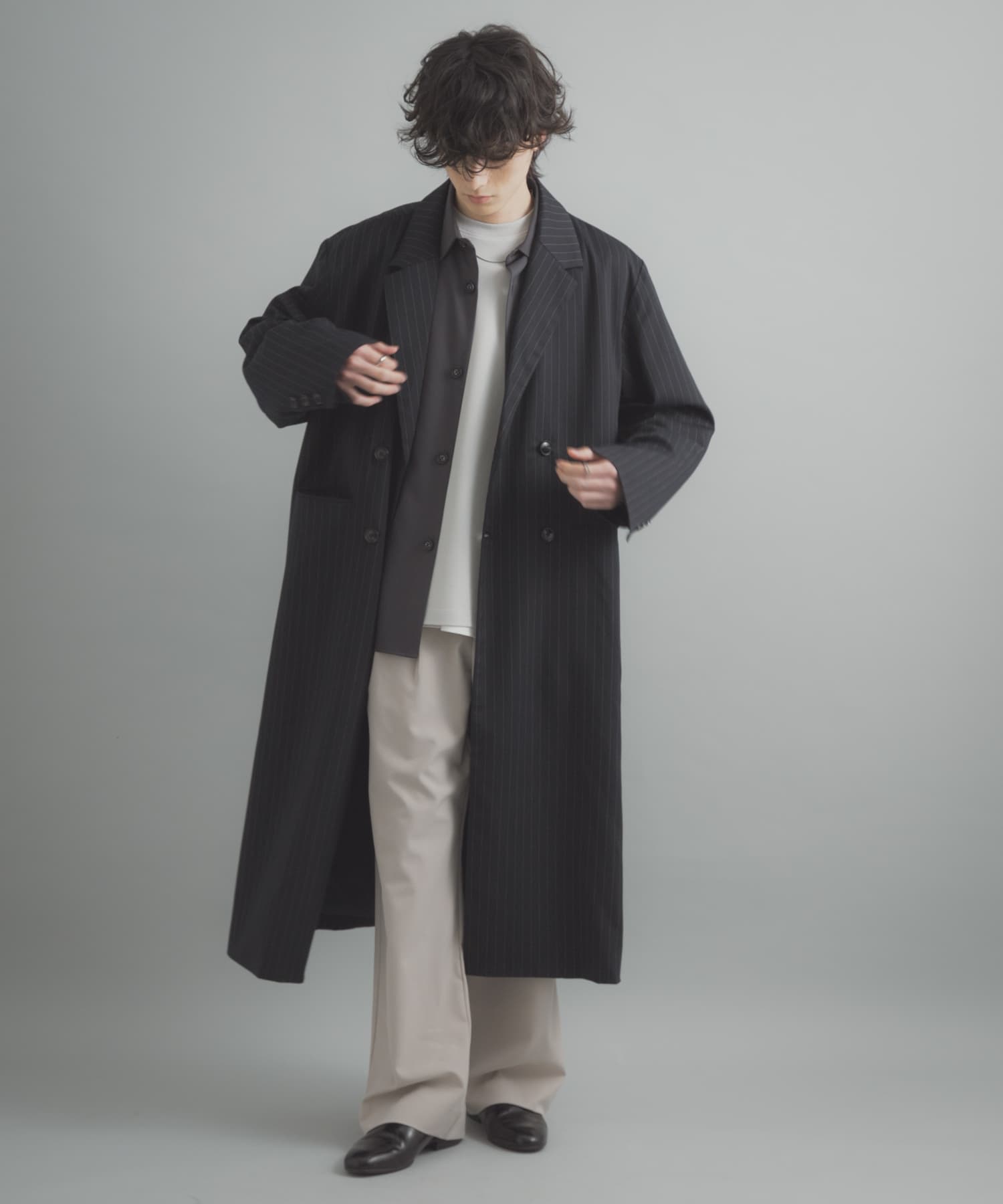 ダブルブレストロングコート NAVY ST L