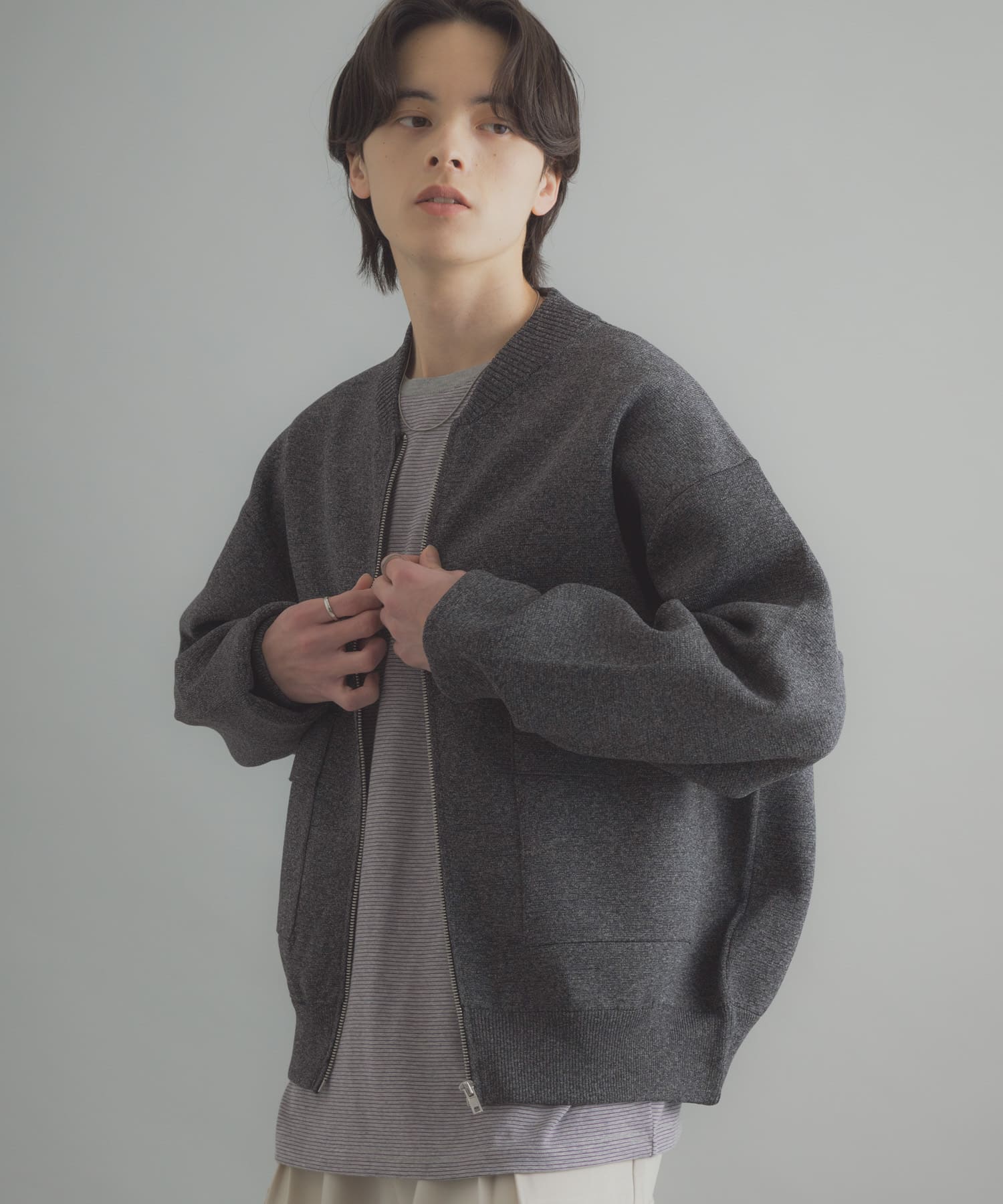 洗濯可』ダブルポケットニットブルゾン(M BLACK): アウター｜URBAN