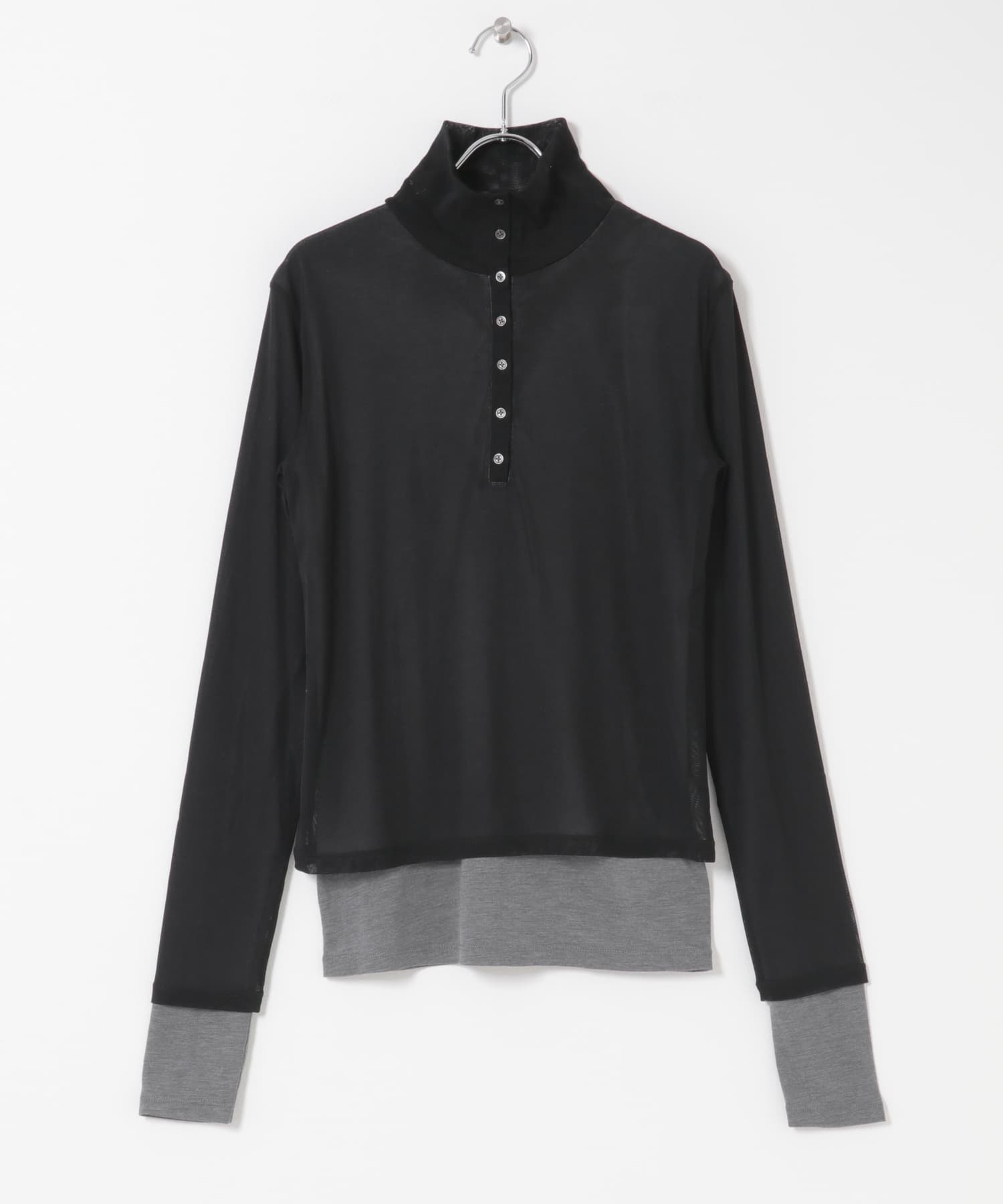 シアーレイヤードカットポロシャツ BLK×GRY One