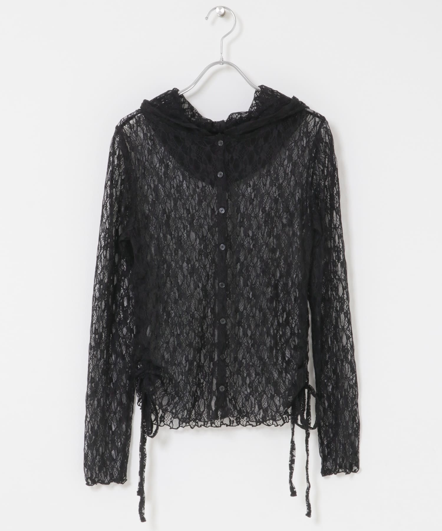 『洗濯可』フーディレースカットトップ BLACK One