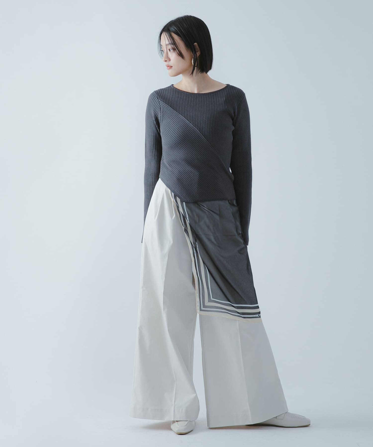 『洗濯可/防花粉』SKINProofアシメヘムボートネックセーター